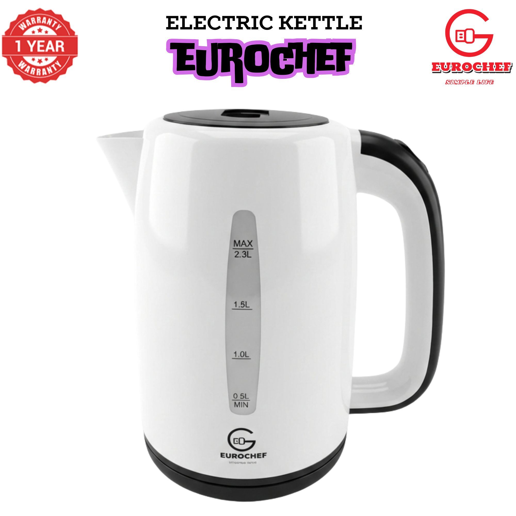 【Limited Offer】 EUROCHEF EC-K06 2.3L Plastic Electric Cordless Kettle Electric Jug for boiling water Kitchen Appliance(1 YR WARRANTY) -PINK BLUE WHITE