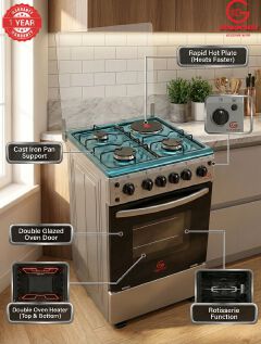 【LIMITED OFFER】 Eurochef 50X55 EGT55-3G1E-E  55L Home Improvement  Free standing Gas Cooker  3 GAS + 1 Hot Plate  Kitchen appliance with electric oven