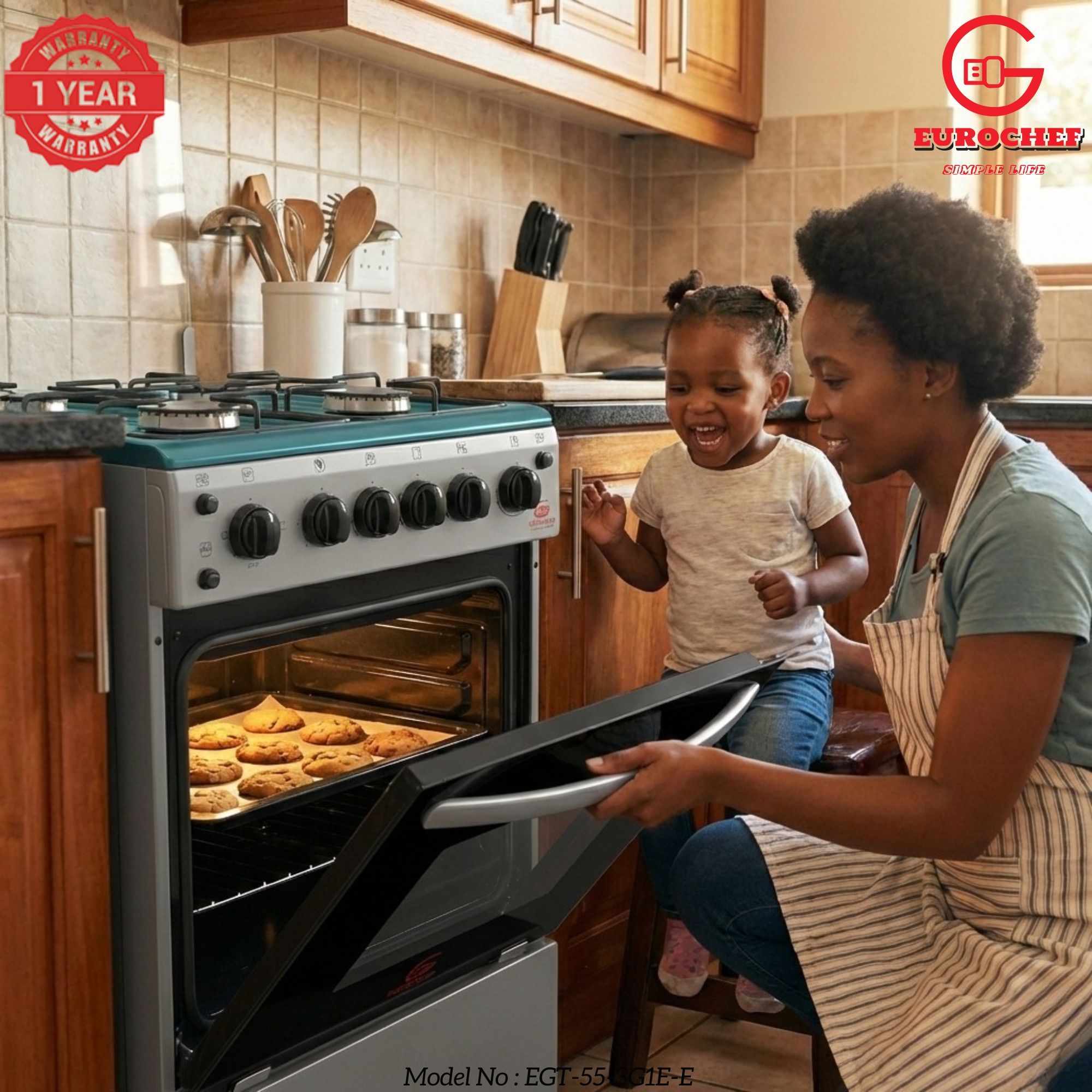 【LIMITED OFFER】 Eurochef EGT55-3G1E-E  55L Home Improvement  Free standing Gas Cooker  3 GAS + 1 Hot Plate  Kitchen appliance with electric oven