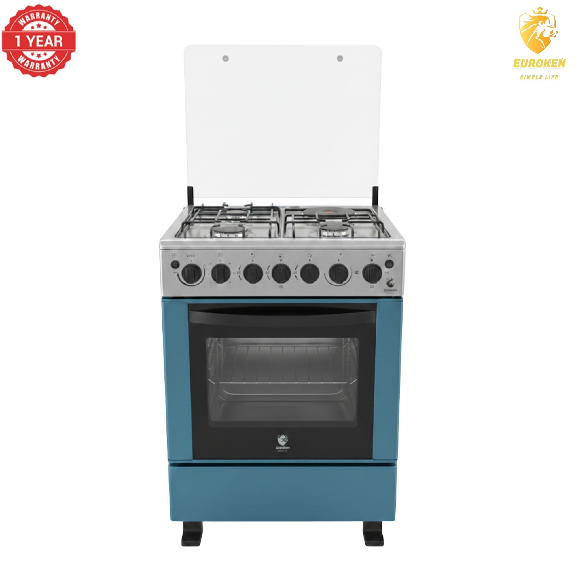 【LIMITED OFFER】 Euroken Euro65-3+1E-E  60l Home Improvement  Free Standing Cooker  3 Gas +1 Hotplate Kitchen Appliance With Electric Oven - 60x65cm