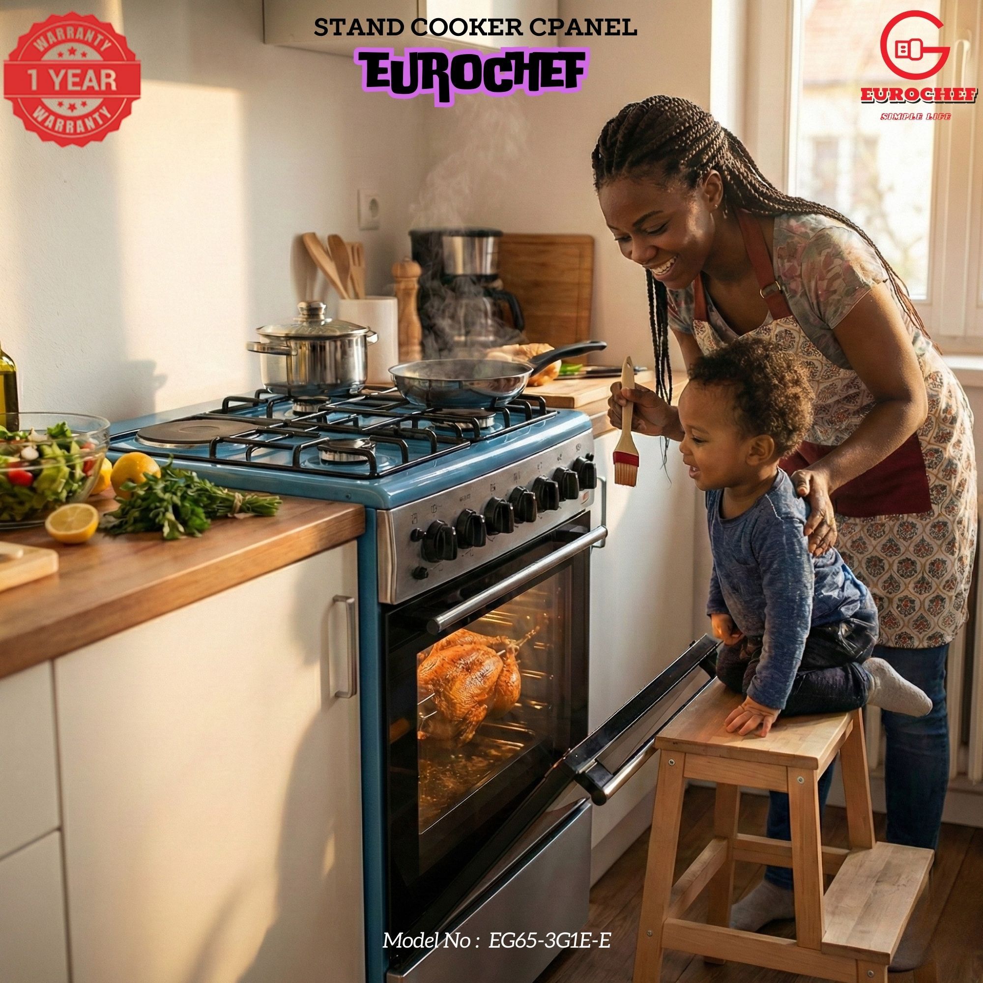 【LIMITED OFFER】 EUROCHEF 60X65 EGT65-3G1E-E Home Improvement 67l  Free Standing Gas Cooker  3 Gas +1 Hotplate Kitchen Appliance With Electric Oven