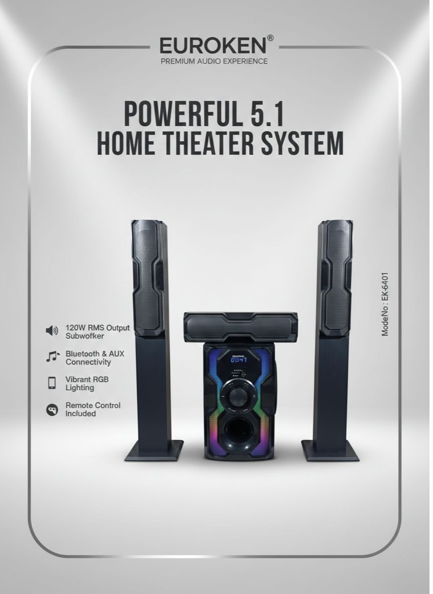 【Limited Offer】 NEW EUROKEN Home Theatre System EK-6401 3 In1 Tall Boy Ac 10,000W PMPO Bluetooth Fm USB SD Mem Card Support