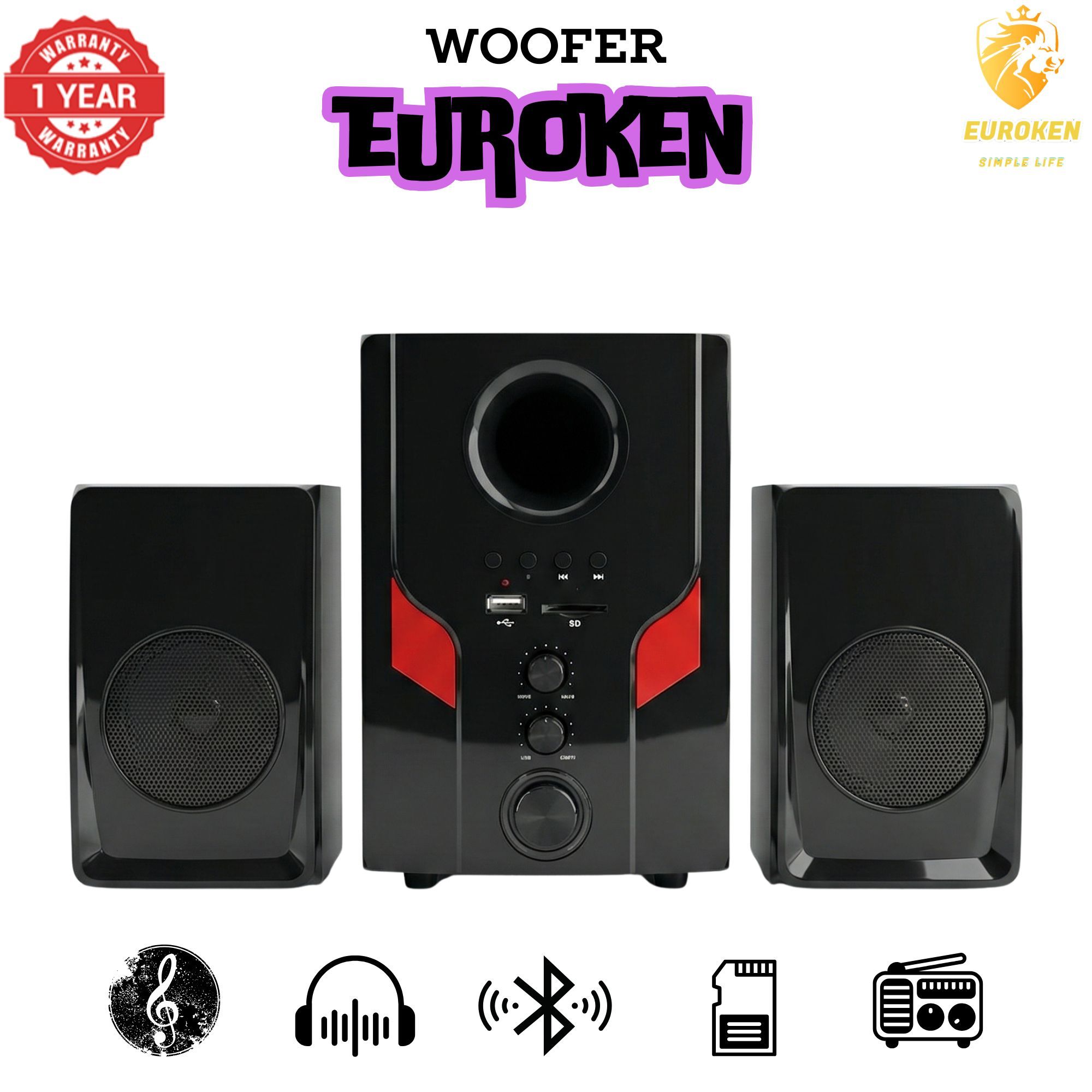 【Exclusive Offer】 Euroken EK-401 2.1CH Subwoofer Speaker 1000W PMPO Woofer Home Theatre Audio Speaker System BLUETOOTH/FM/SD/USB With Remote Control