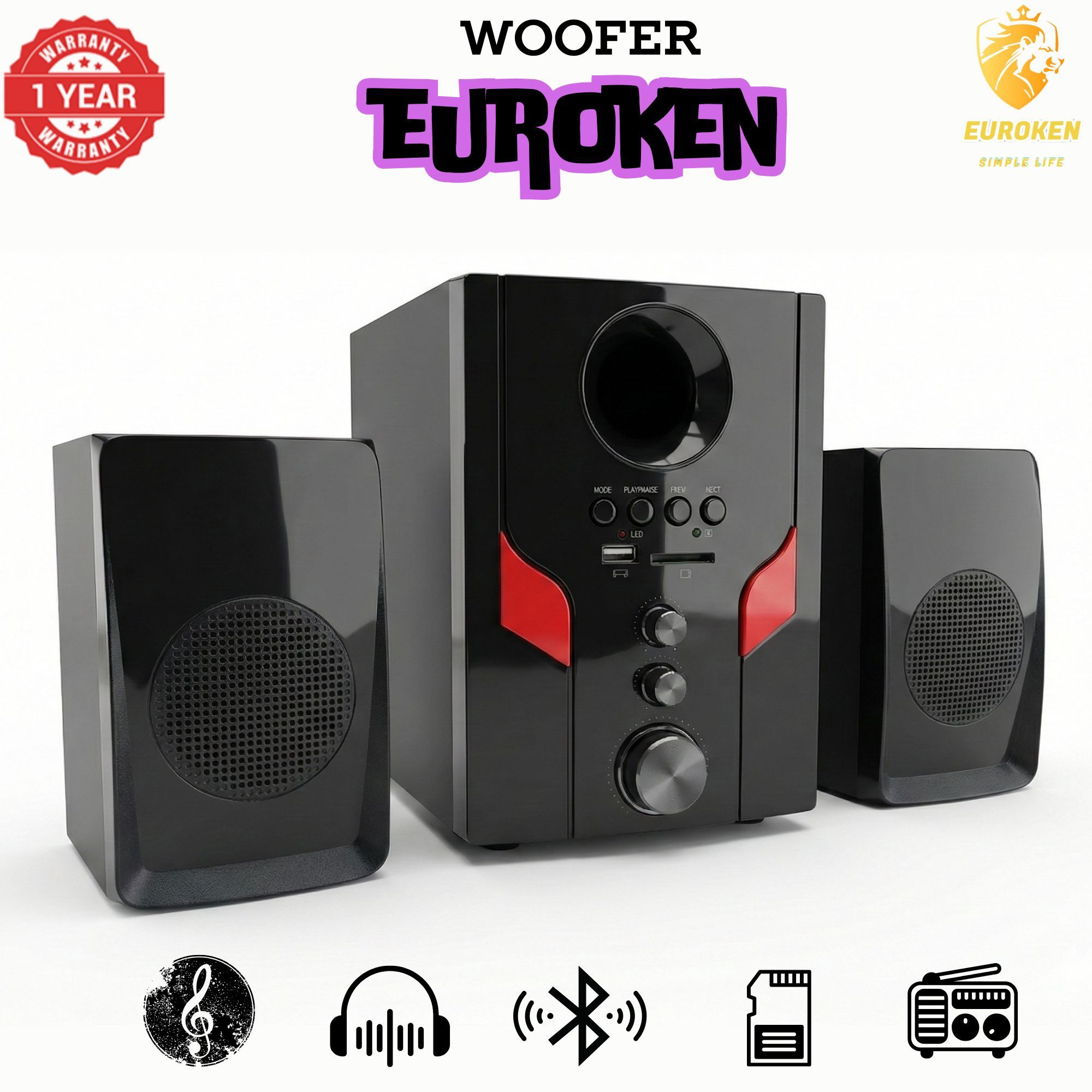 【Exclusive Offer】 Euroken EK-401 2.1CH Subwoofer Speaker 1000W PMPO Woofer Home Theatre Audio Speaker System BLUETOOTH/FM/SD/USB With Remote Control