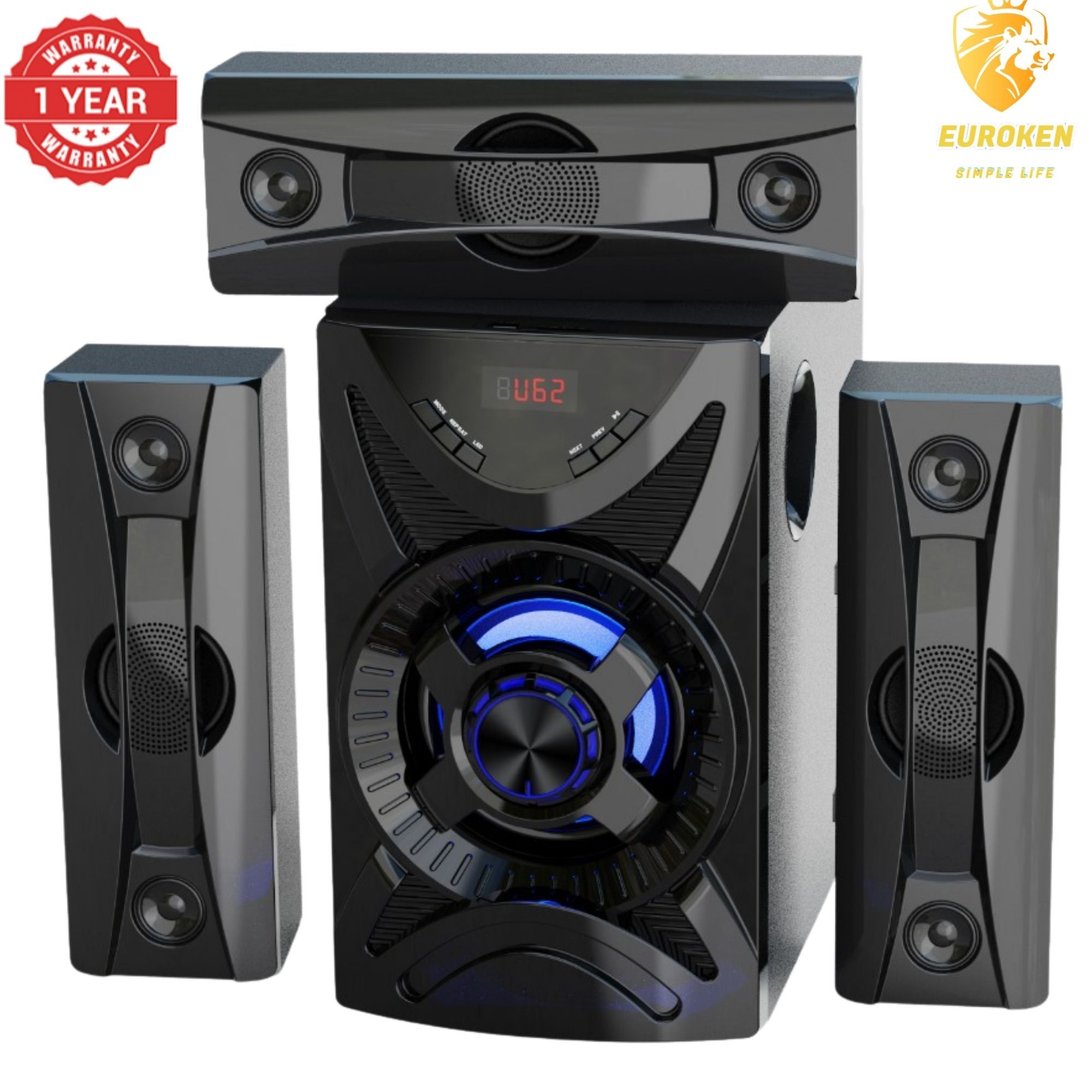 【Exclusive Offer】 NEW EUROKEN EK-611 3.1CH Subwoofer Speaker 20000W PMPO Woofer Home Theatre Audio Speaker System BLUETOOTH/FM/SD/USB With Remote Control