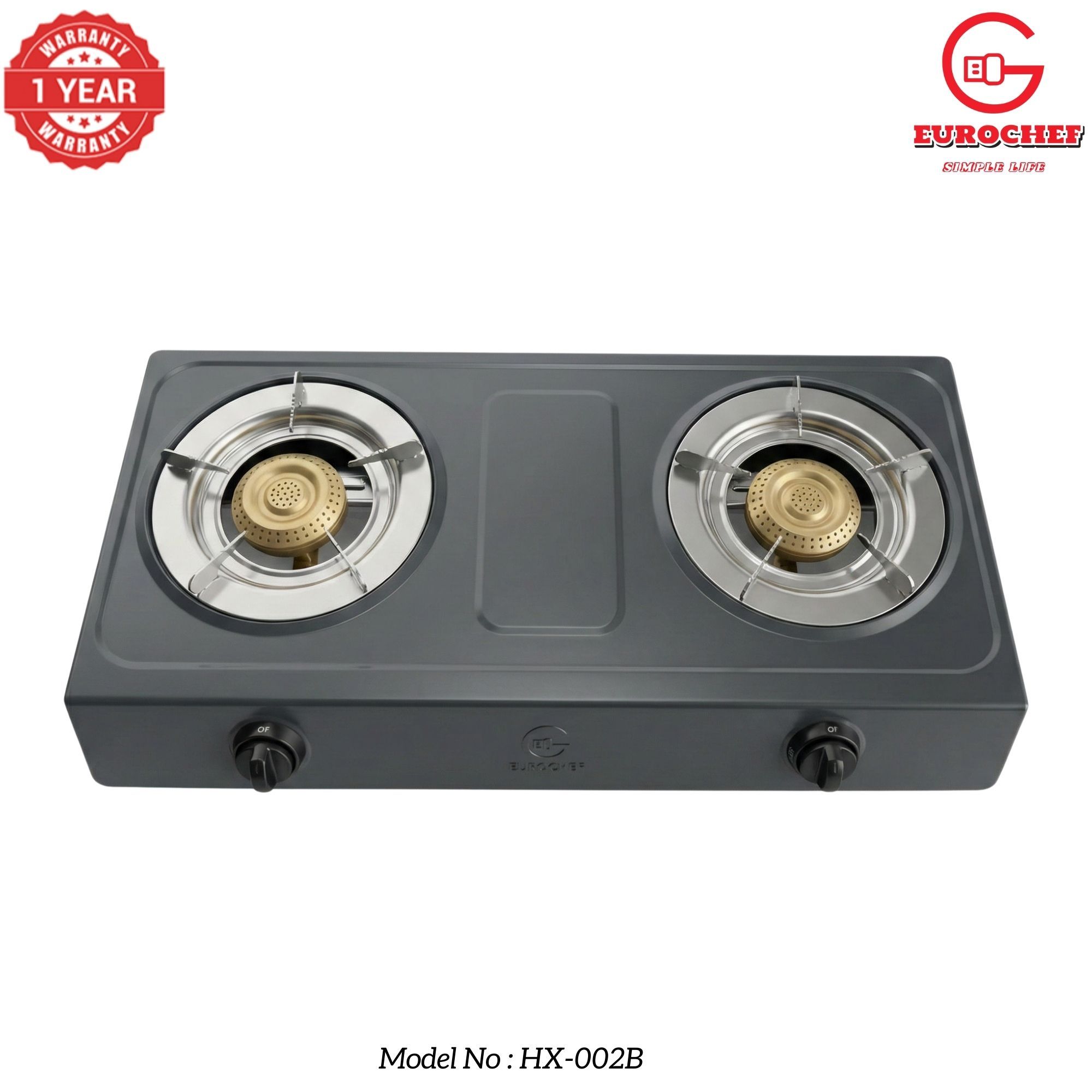 【Limited Offer】 EUROCHEF HX-002B  Table Top Stainless Steel 2 Burner Kitchen Appliance Cooktop Gas Cooker