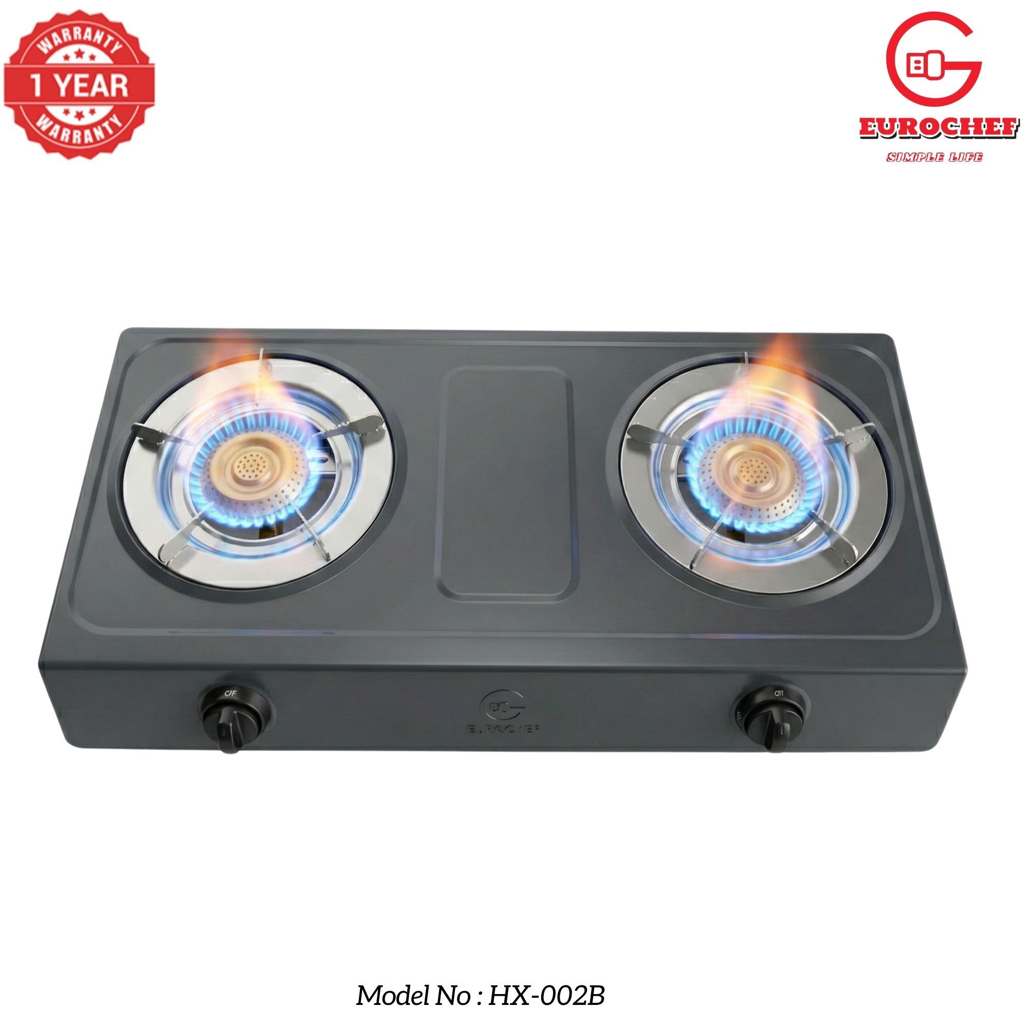 【Limited Offer】 EUROCHEF HX-002B  Table Top Stainless Steel 2 Burner Kitchen Appliance Cooktop Gas Cooker