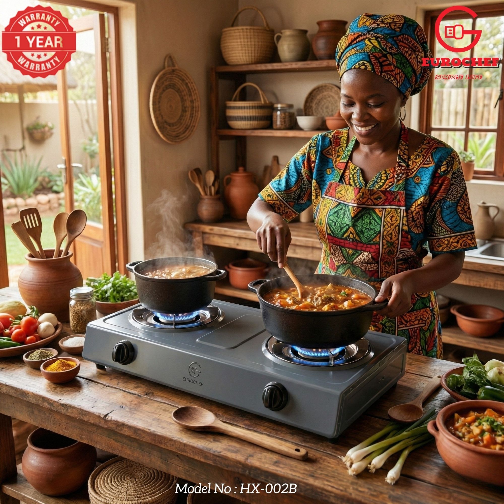 【Limited Offer】 EUROCHEF HX-002B  Table Top Stainless Steel 2 Burner Kitchen Appliance Cooktop Gas Cooker