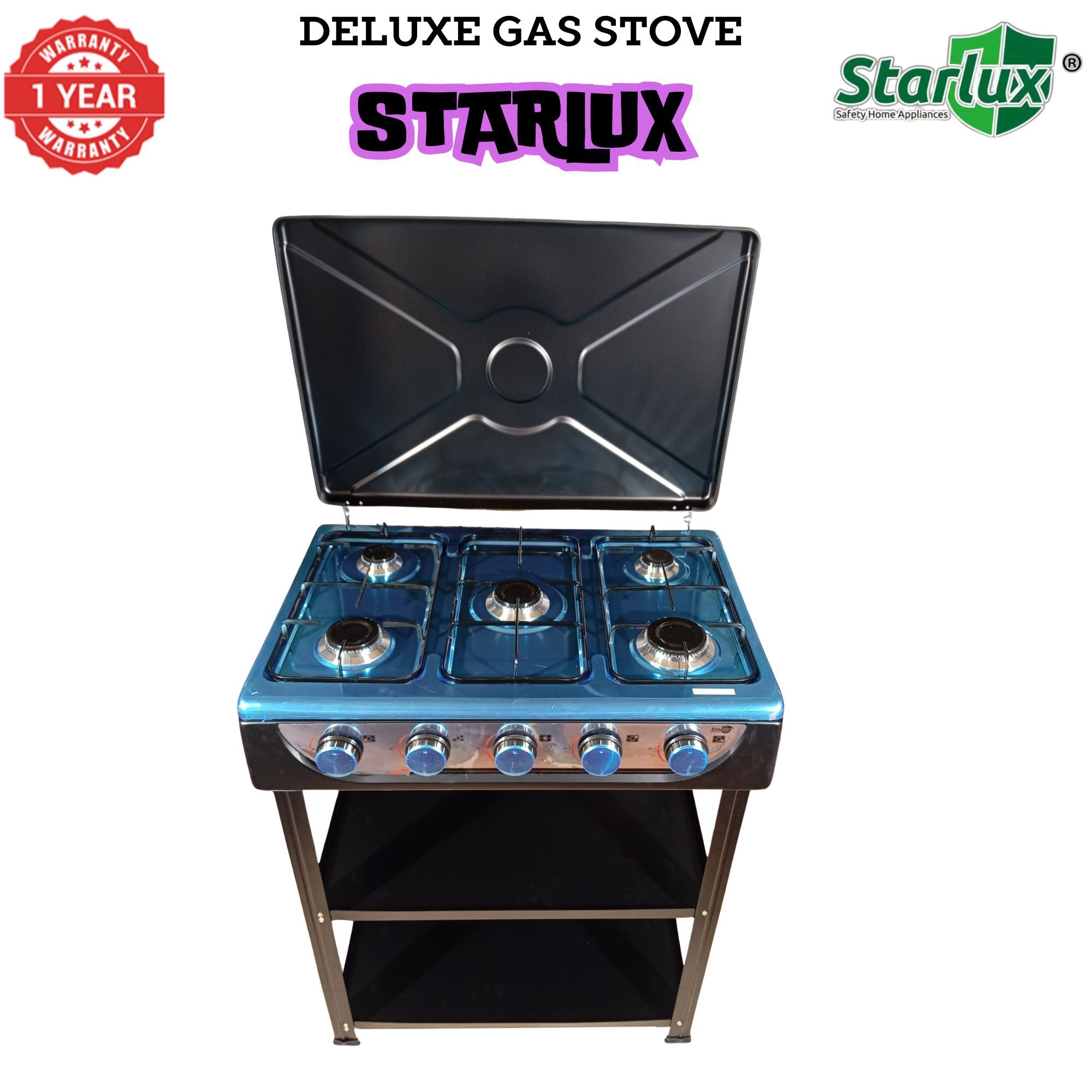 【Exclusive Offer】 STARLUX  SGS-6015-J Simple Standing Cooker Full 5 Gas Cooker With Shelves & No Oven