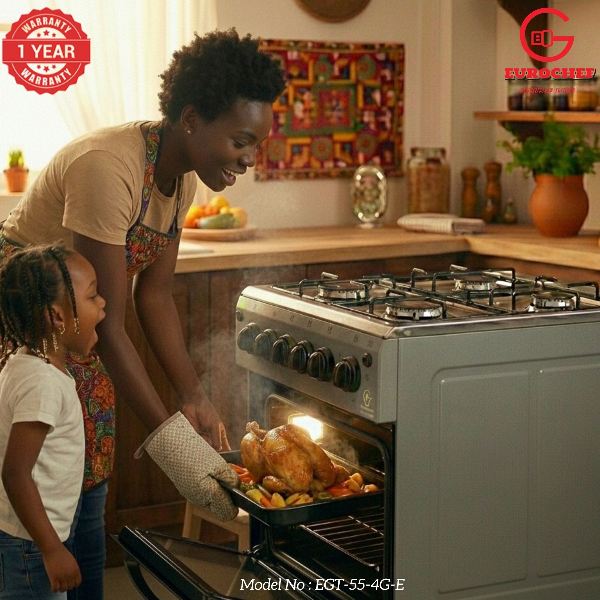 【LIMITED OFFER】 EUROCHEF EGT55-4G-E  55L HOME IMPROVEMENT FREE STANDING GAS  COOKER  4 GAS BURNER KITCHEN APPLIANCE WITH ELECTRIC OVEN 50X55CM