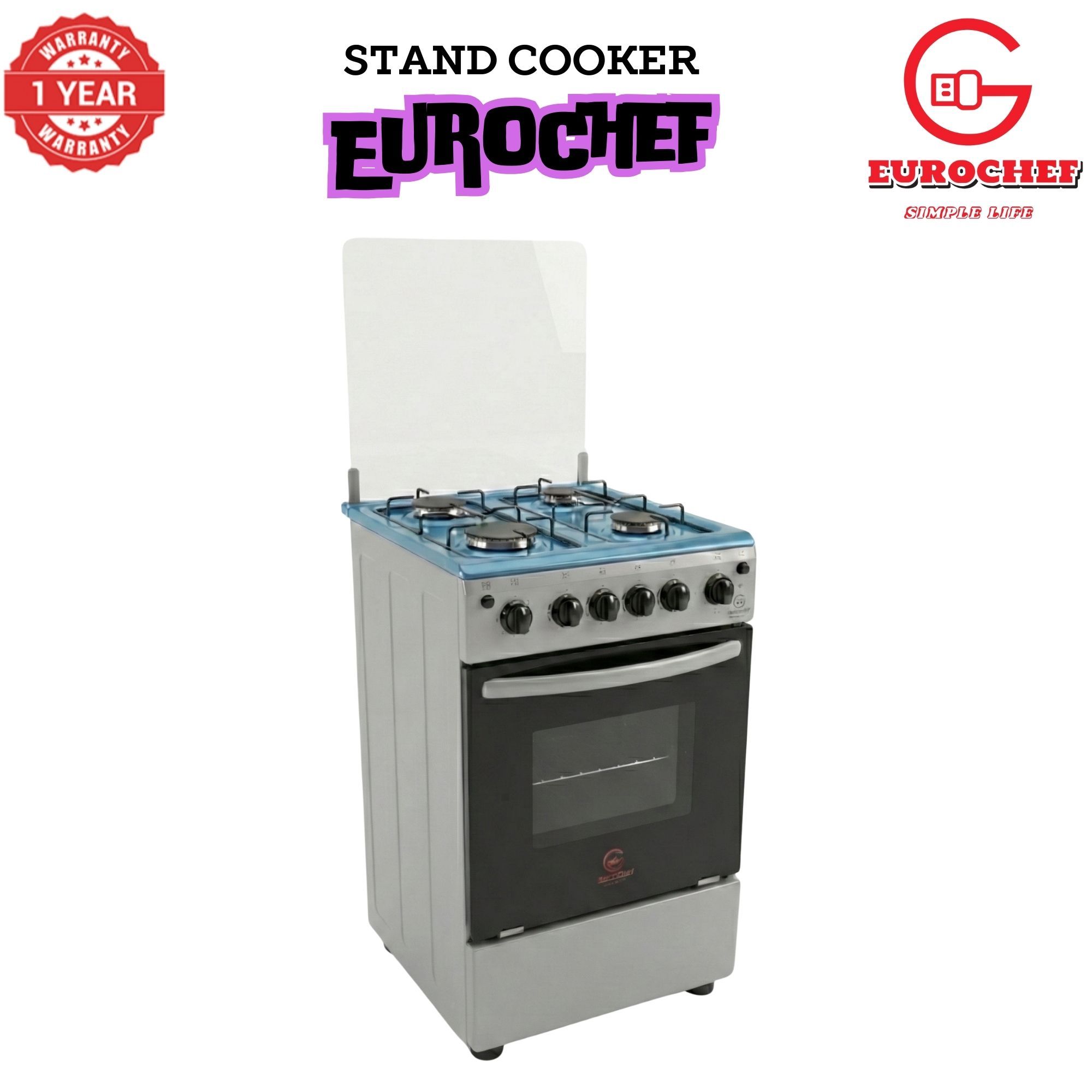 【LIMITED OFFER】 EUROCHEF EGT55-4G-E  55L HOME IMPROVEMENT FREE STANDING GAS  COOKER  4 GAS BURNER KITCHEN APPLIANCE WITH ELECTRIC OVEN 50X55CM