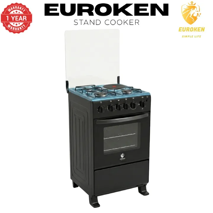 【LIMITED OFFER】 Euroken Euro55-3G1E-E  50L Home Improvement   Free Standing  Gas Cooker 3 GAS +1 Hot plate Kitchen Appliance with electric oven - 50X55CM