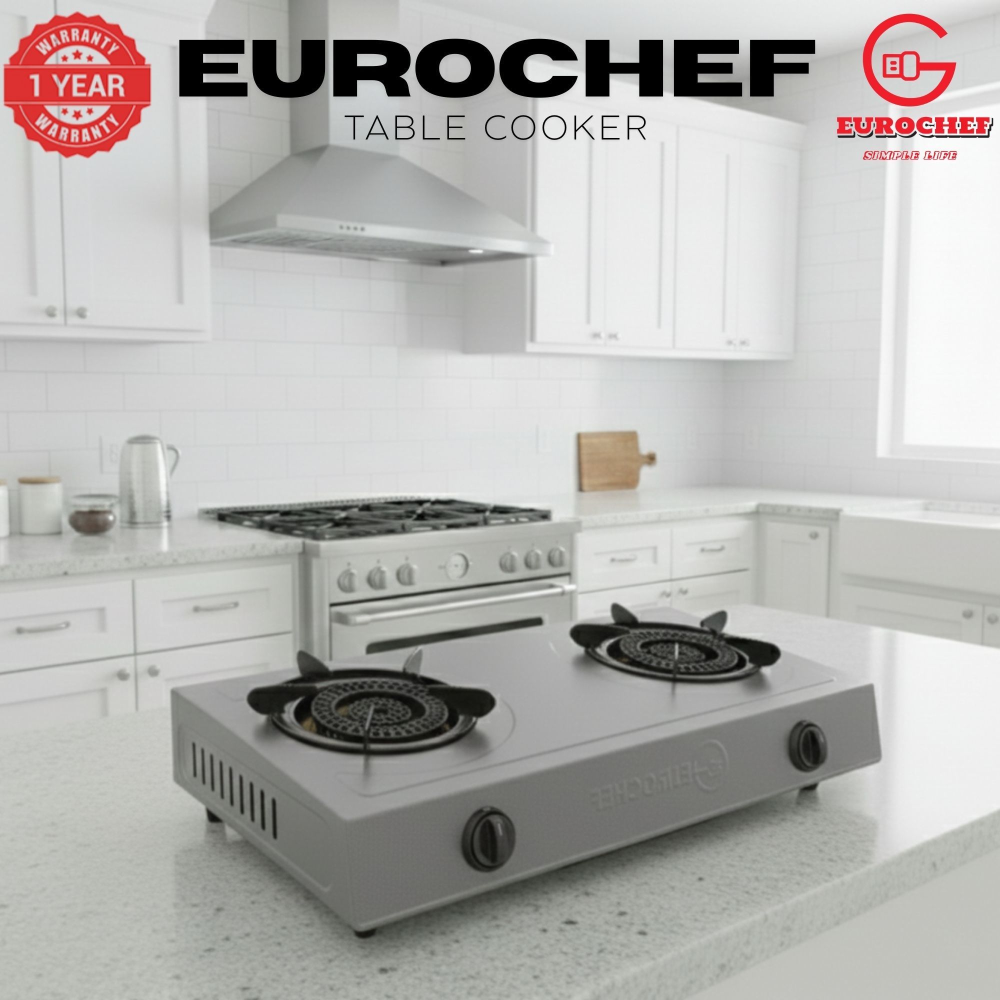 【Limited Offer】Eurochef ST-HEAVY02 Heavy Duty Gas Cooker with Cast Iron Burners, Stainless Steel Panel & Auto Ignition