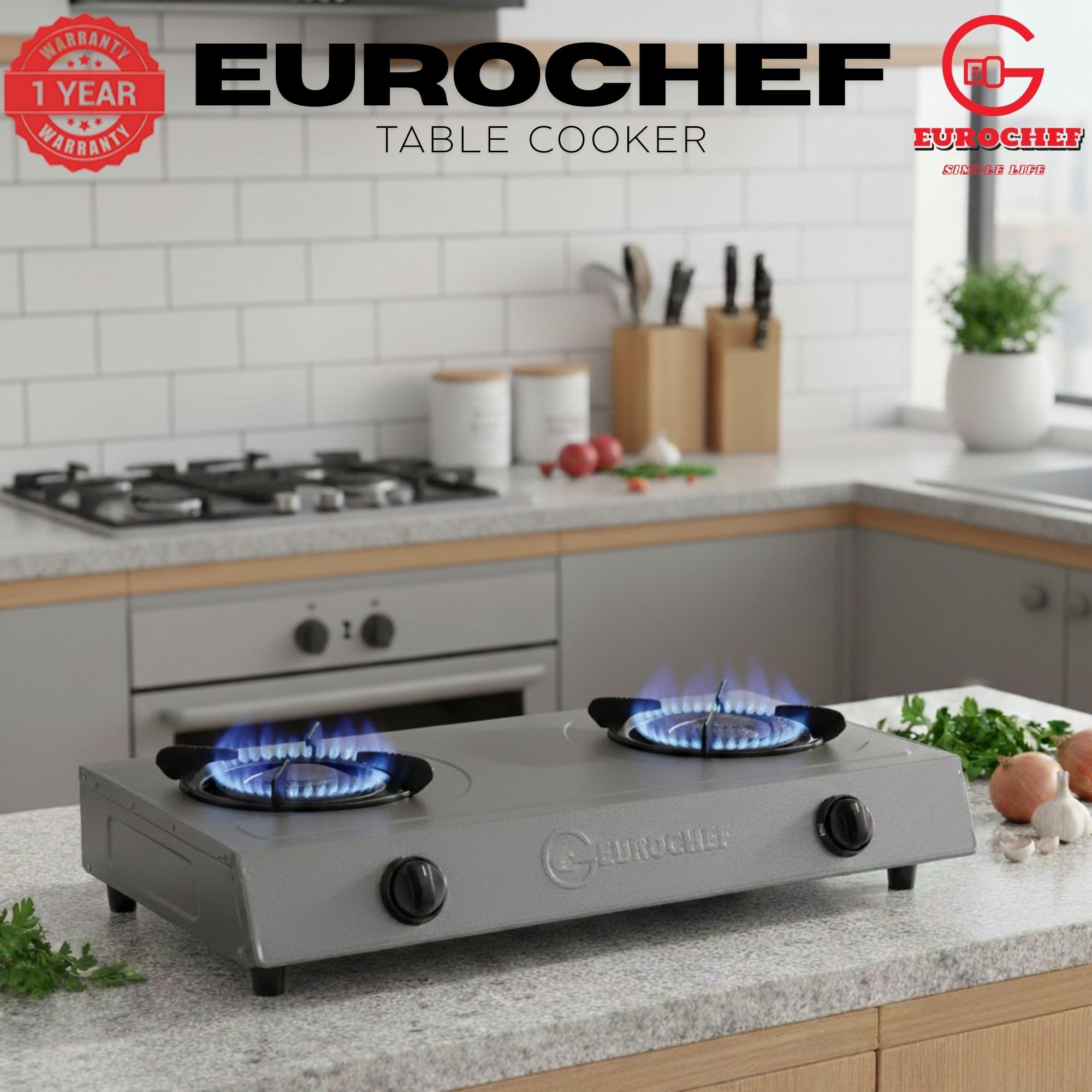 【Limited Offer】Eurochef ST-HEAVY02 Heavy Duty Gas Cooker with Cast Iron Burners, Stainless Steel Panel & Auto Ignition