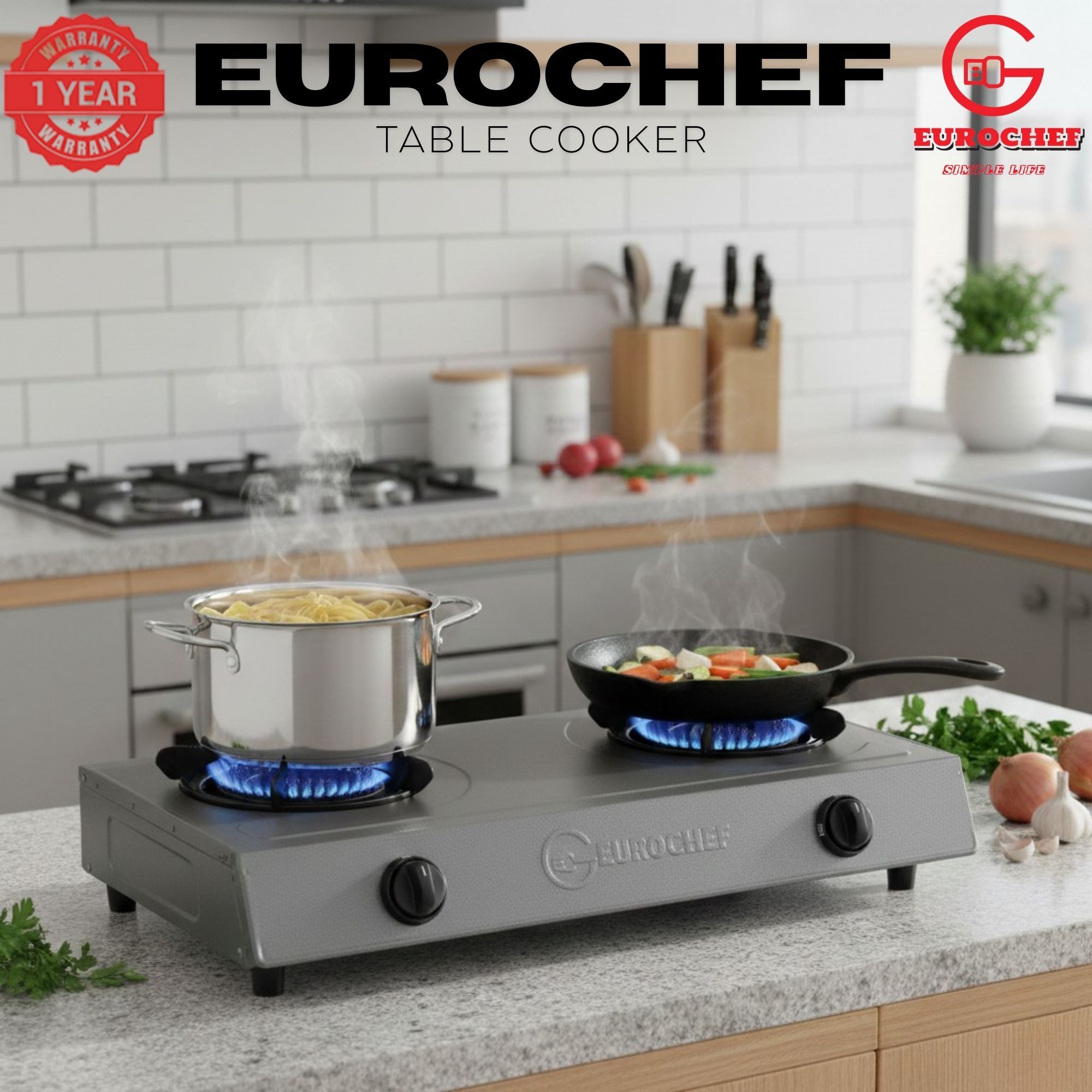 【Limited Offer】Eurochef ST-HEAVY02 Heavy Duty Gas Cooker with Cast Iron Burners, Stainless Steel Panel & Auto Ignition