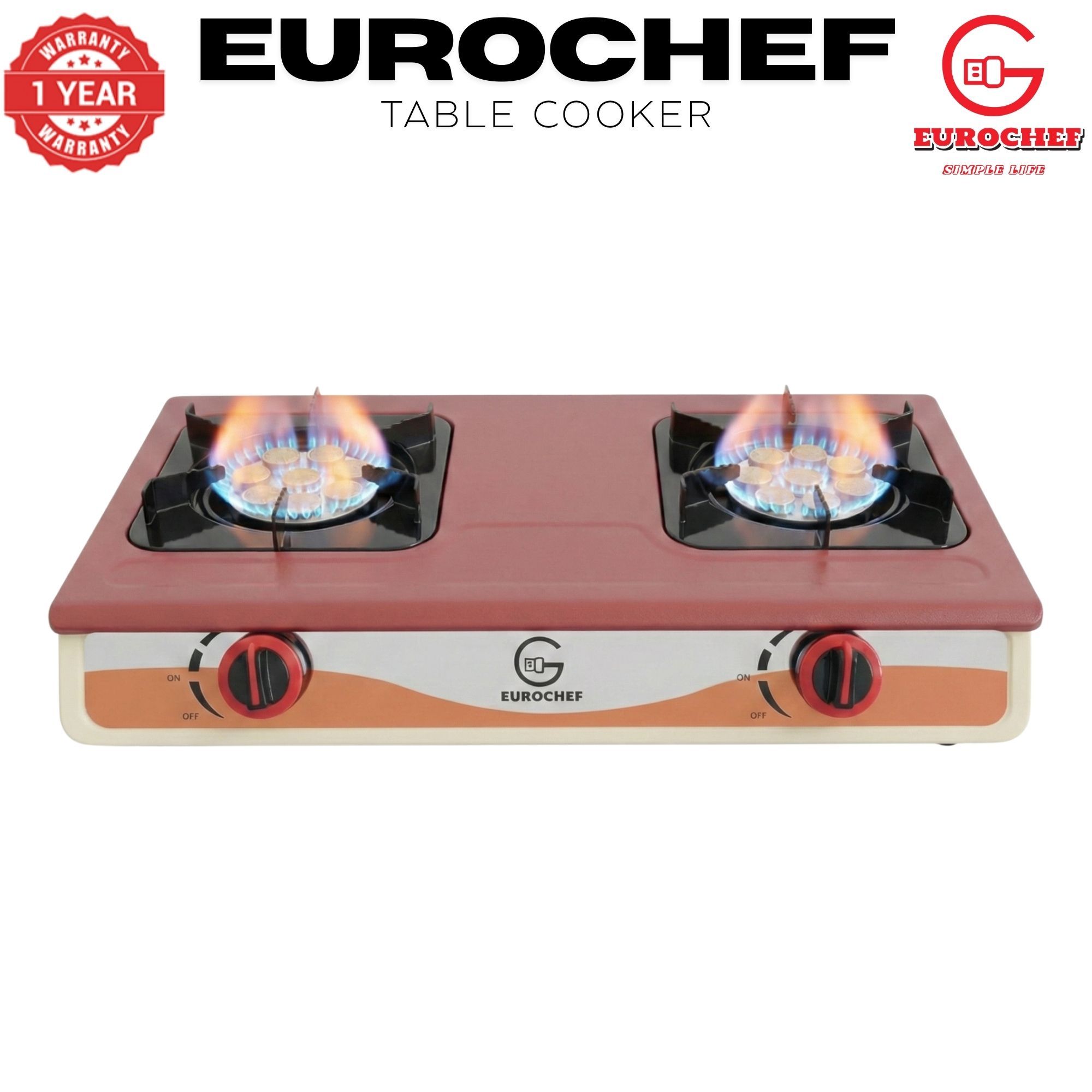 【Limited OfferEurochef ST-SUPER02 Heavy Duty Gas Cooker with Cast Iron Burners, Stainless Steel Panel & Auto Ignition