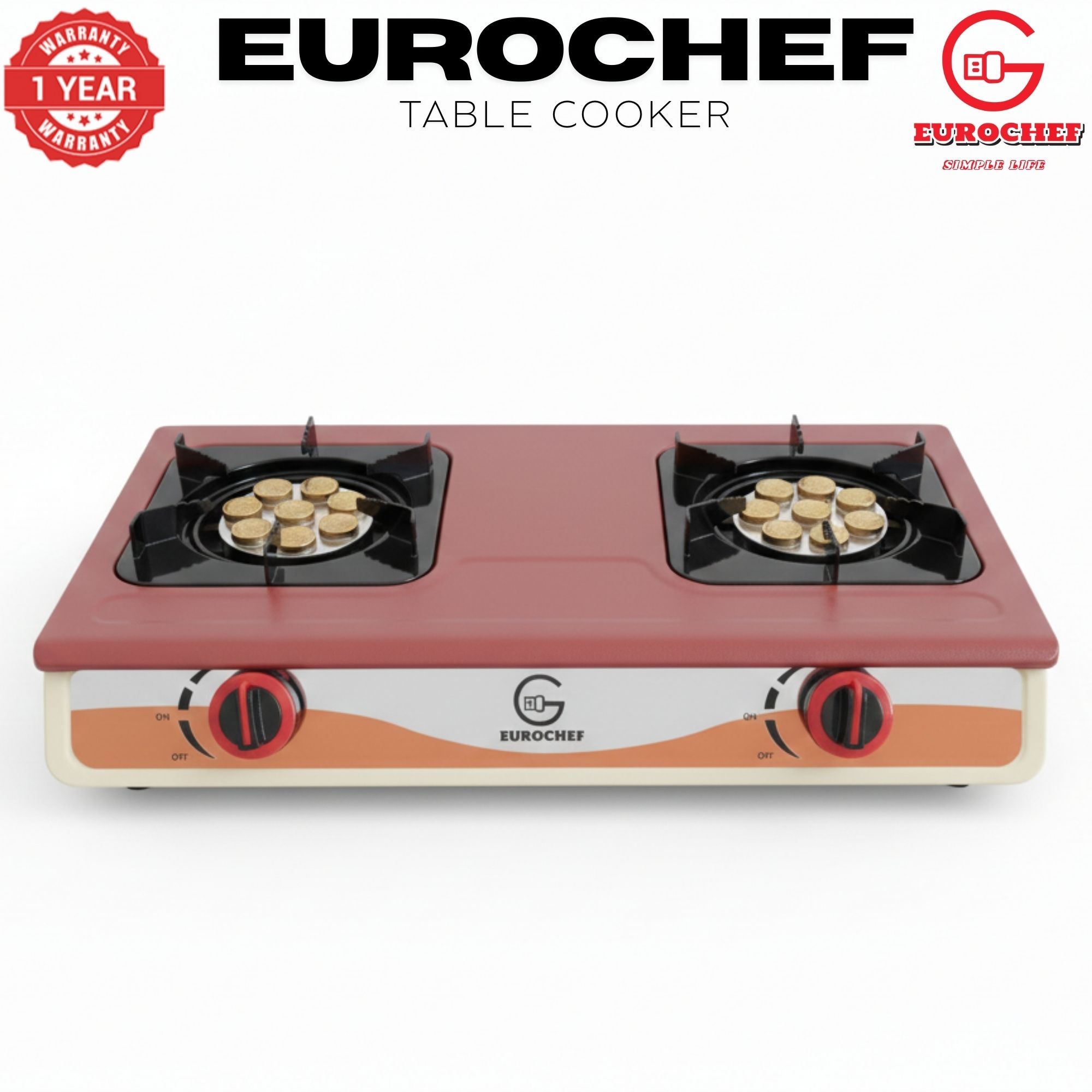 【Limited OfferEurochef ST-SUPER02 Heavy Duty Gas Cooker with Cast Iron Burners, Stainless Steel Panel & Auto Ignition