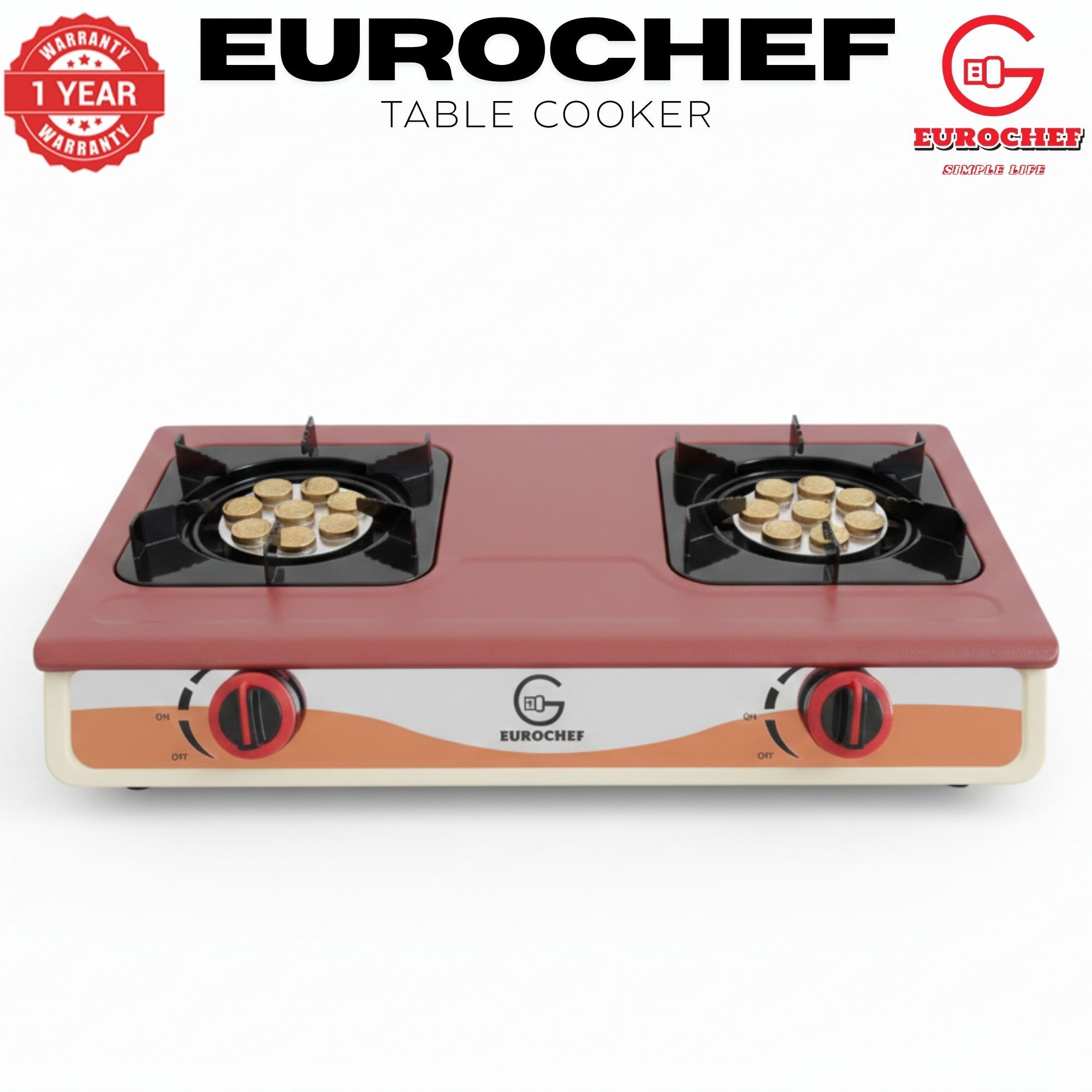 【Limited OfferEurochef ST-SUPER02 Heavy Duty Gas Cooker with Cast Iron Burners, Stainless Steel Panel & Auto Ignition