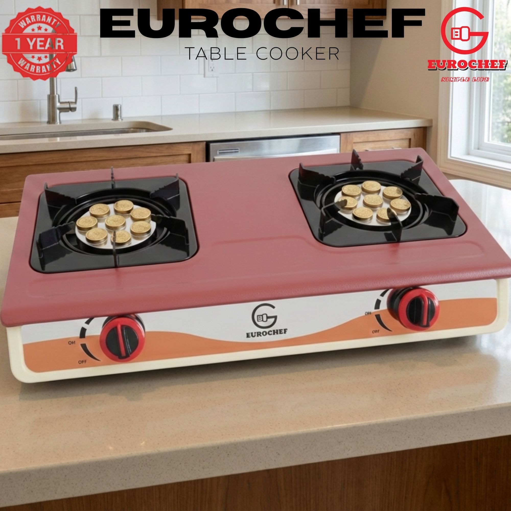 【Limited OfferEurochef ST-SUPER02 Heavy Duty Gas Cooker with Cast Iron Burners, Stainless Steel Panel & Auto Ignition