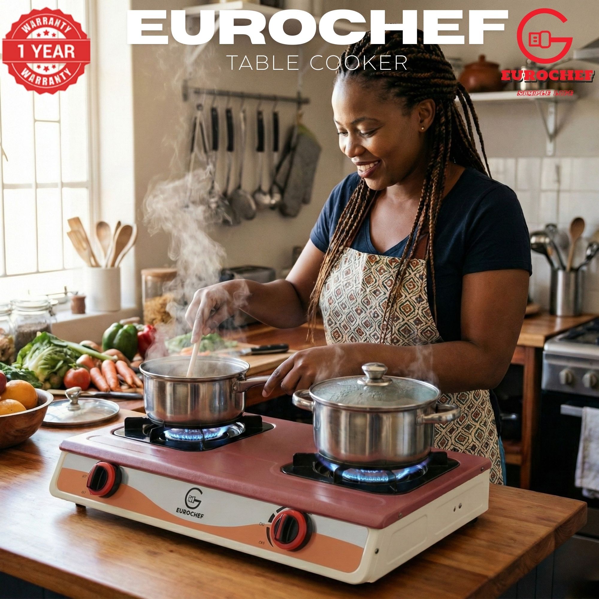 【Limited OfferEurochef ST-SUPER02 Heavy Duty Gas Cooker with Cast Iron Burners, Stainless Steel Panel & Auto Ignition