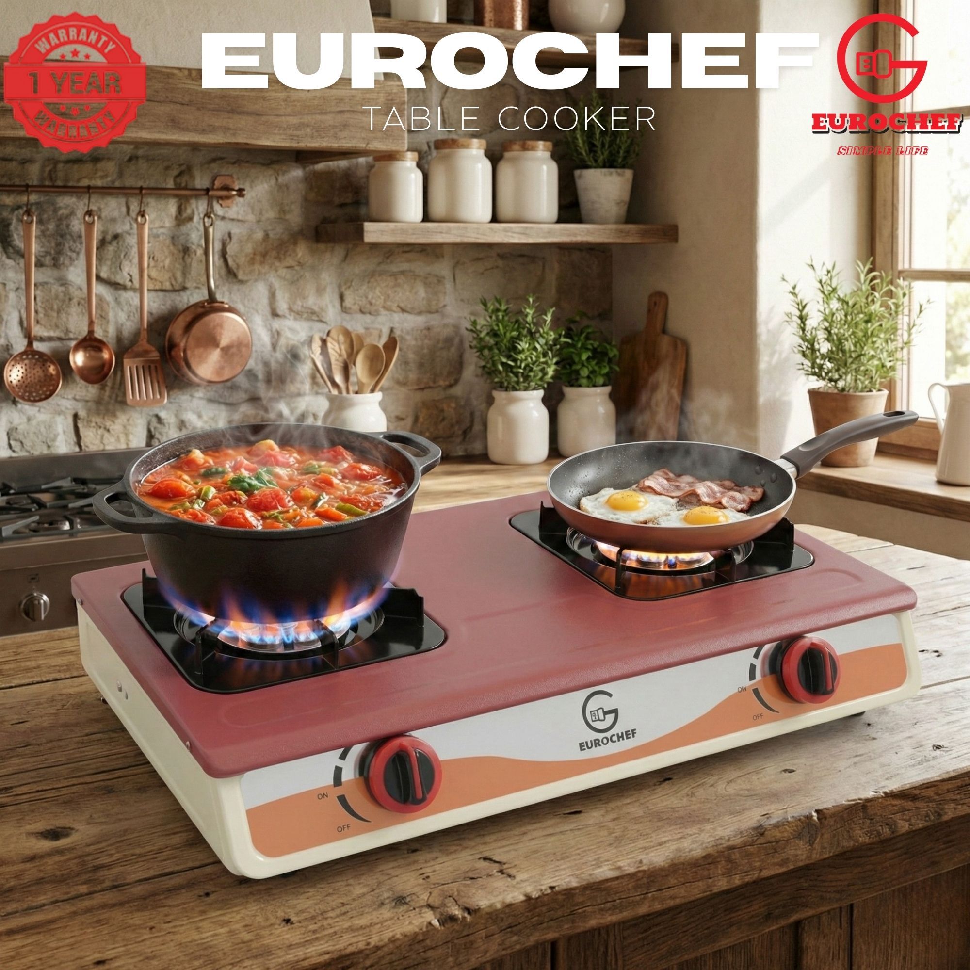 【Limited OfferEurochef ST-SUPER02 Heavy Duty Gas Cooker with Cast Iron Burners, Stainless Steel Panel & Auto Ignition