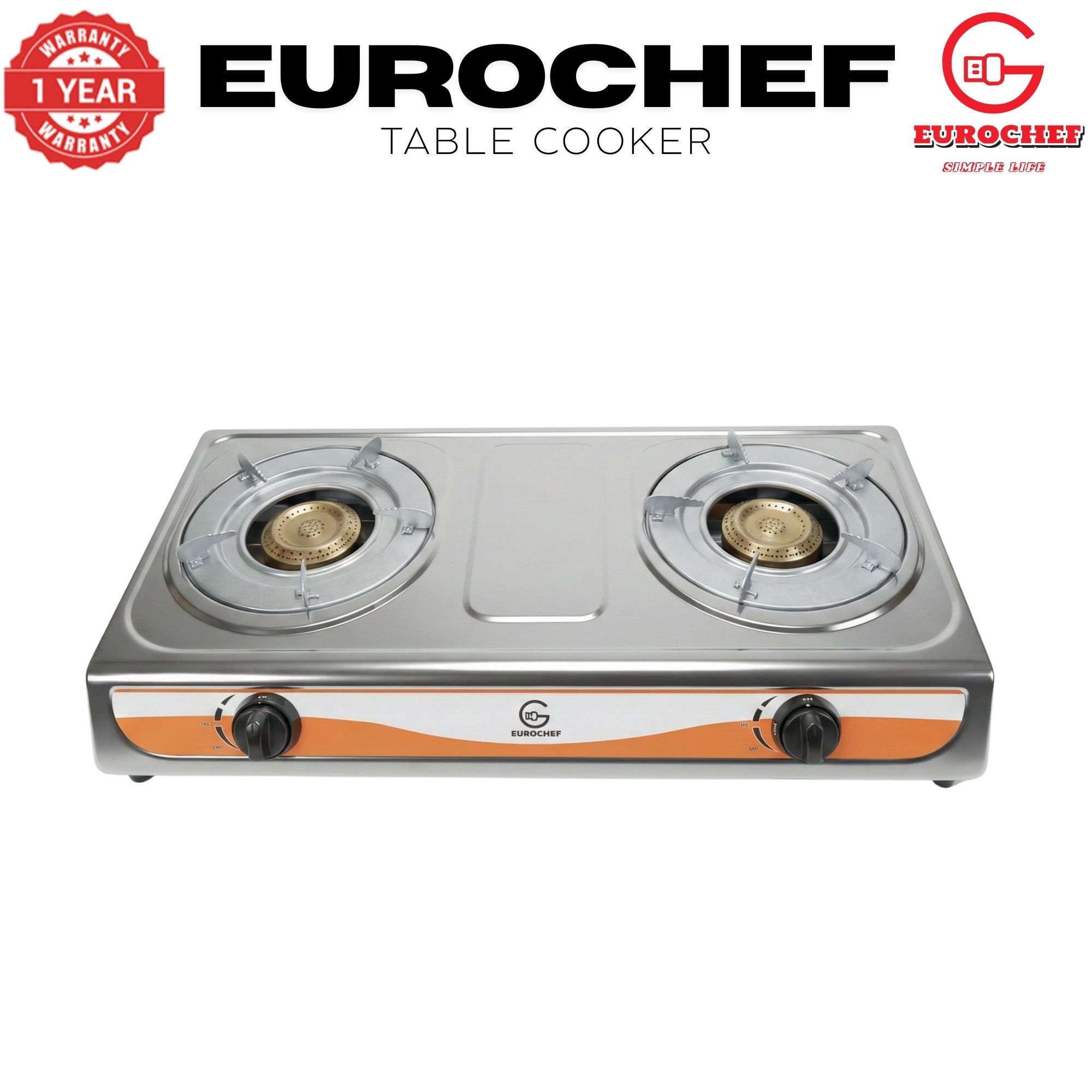 【Limited Offer】Eurochef  ST-G002W Table Top Stainless Steel 2 Burner Kitchen Appliance Cooktop Gas Cooker