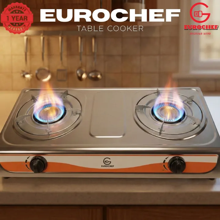 【Limited Offer】Eurochef  ST-G002W Table Top Stainless Steel 2 Burner Kitchen Appliance Cooktop Gas Cooker