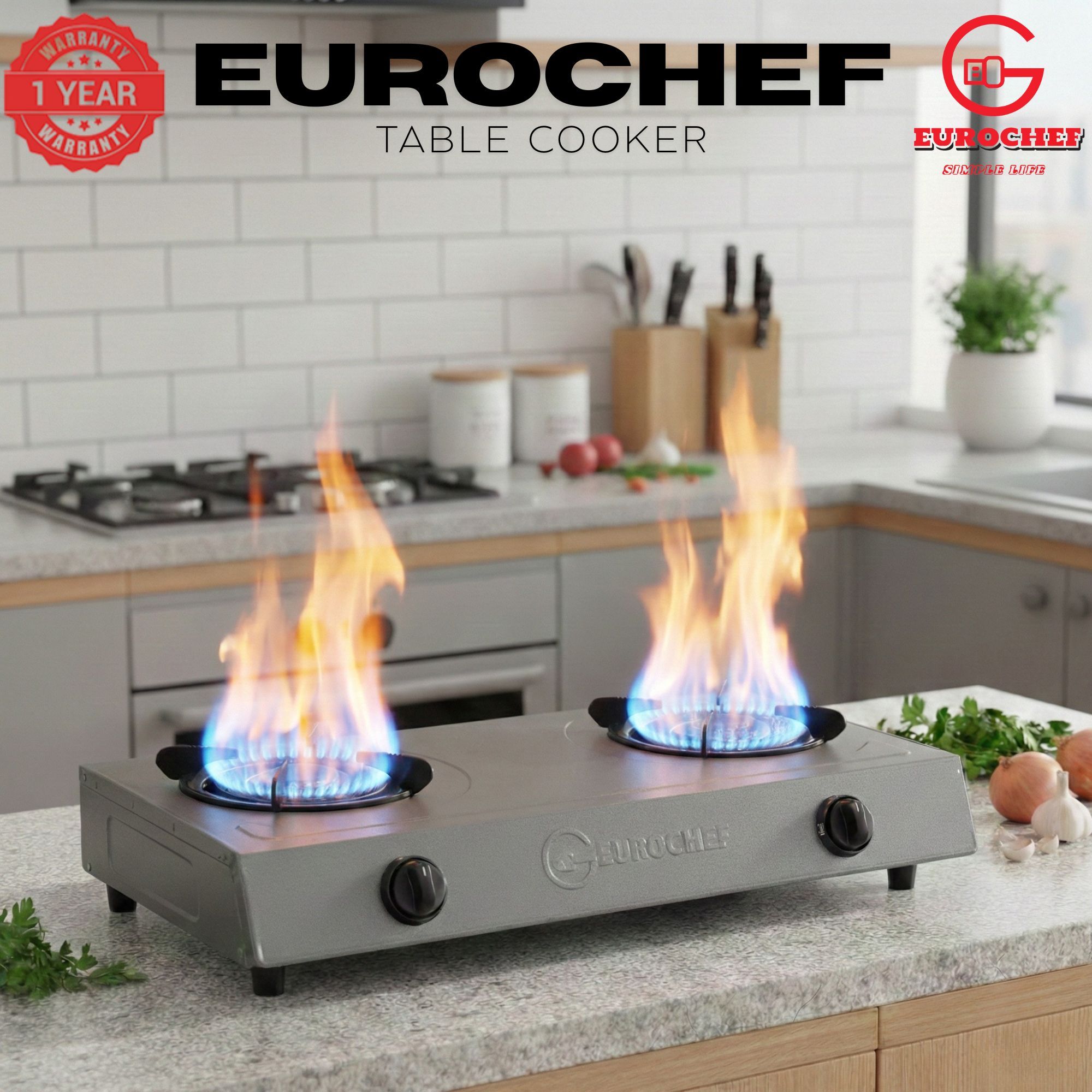 【Limited Offer】Eurochef ST-HEAVY02 Heavy Duty Gas Cooker with Cast Iron Burners, Stainless Steel Panel & Auto Ignition