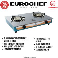 【Limited Offer】EUROCHEF ST-B002M Tornado Design Burner Two Burner Glass Top Table Gas Cooker -Grey