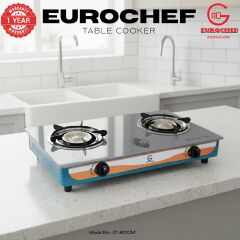 【Limited Offer】EUROCHEF ST-B002M Tornado Design Burner Two Burner Glass Top Table Gas Cooker -Grey