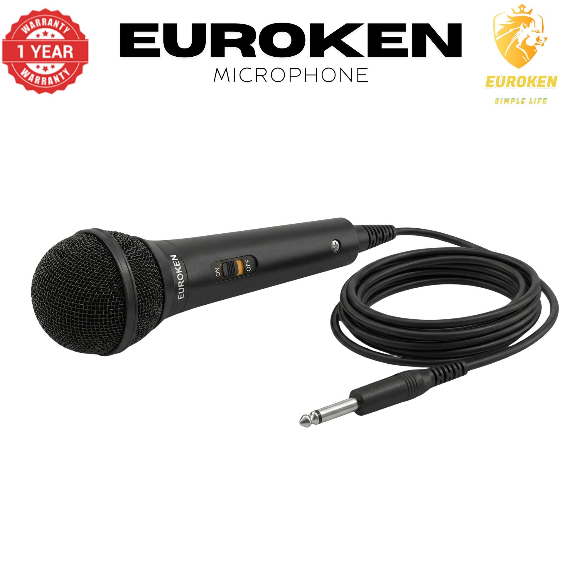 Euroken EK-61 Wired Microphone - High Sensitivity - 3M Long Cable - Black