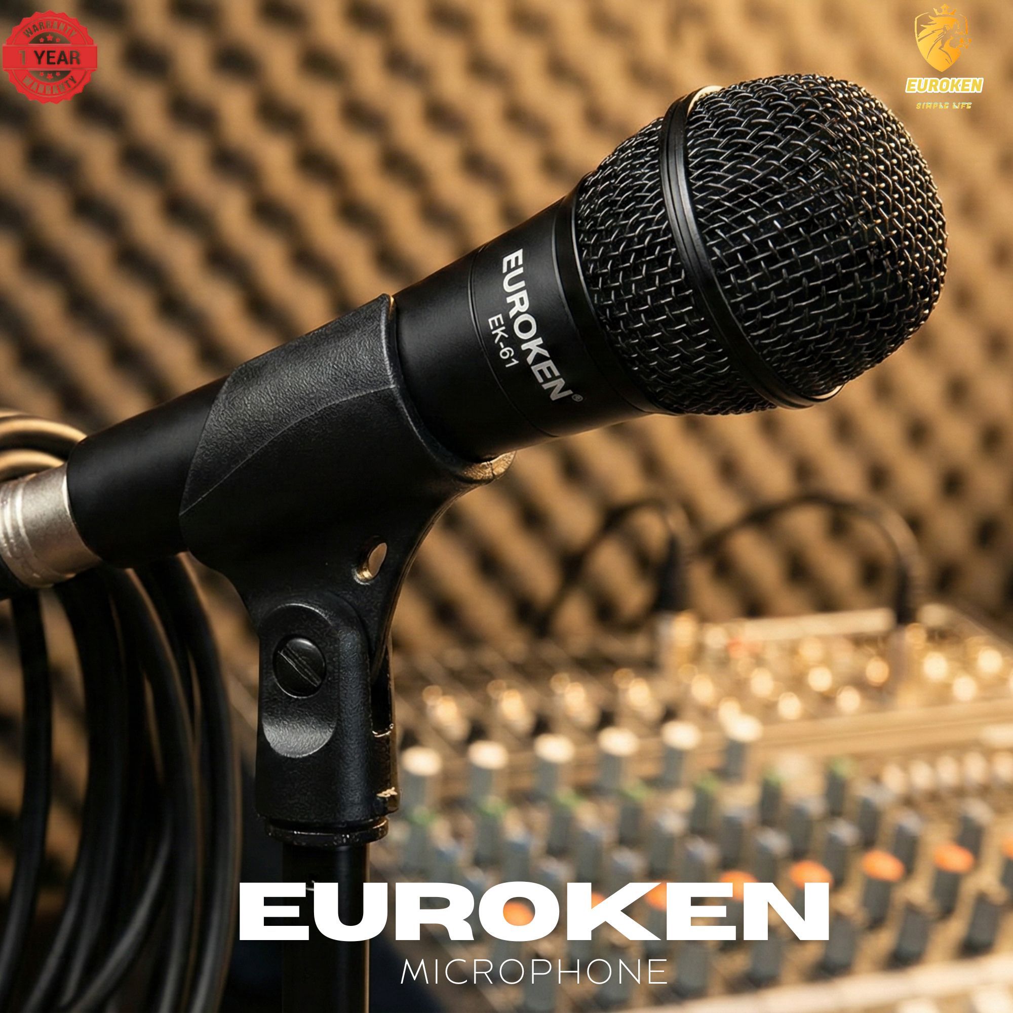 Euroken EK-61 Wired Microphone - High Sensitivity - 3M Long Cable - Black