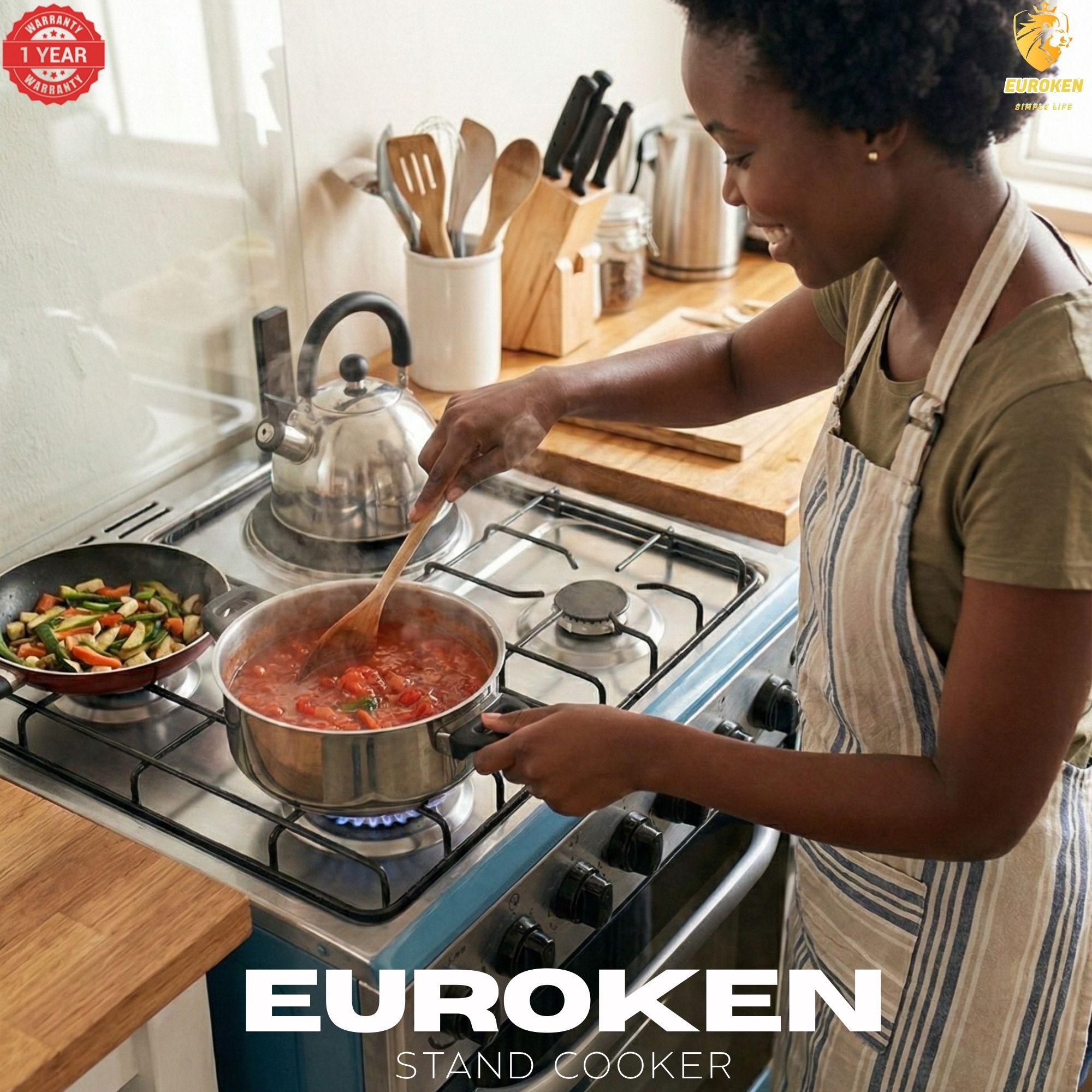 【LIMITED OFFER】 Euroken Euro65-3+1E-E  60l Home Improvement  Free Standing Cooker  3 Gas +1 Hotplate Kitchen Appliance With Electric Oven - 60x65cm