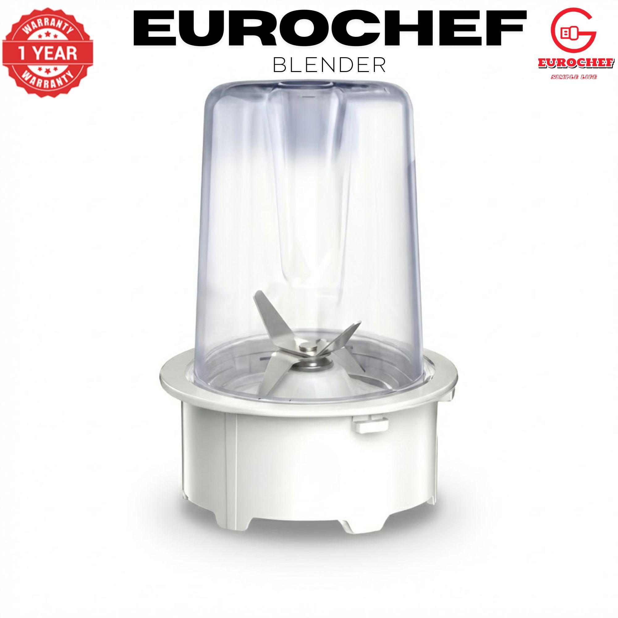 Eurochef 2-in-1 Blender & Grinder – 1.8L Unbreakable Jug, 4-Speed Pulse, 650W - white
