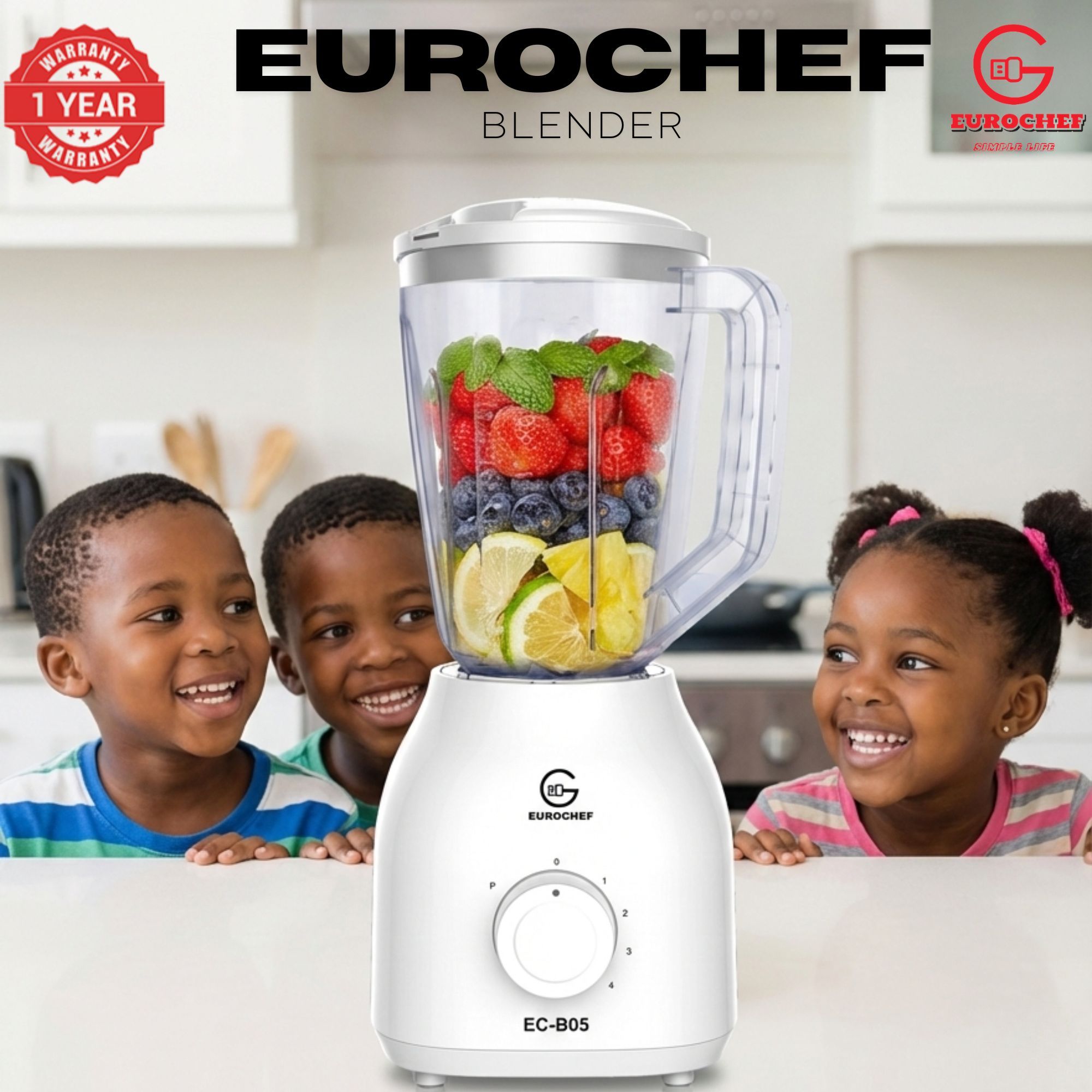Eurochef 2-in-1 Blender & Grinder – 1.8L Unbreakable Jug, 4-Speed Pulse, 650W - white