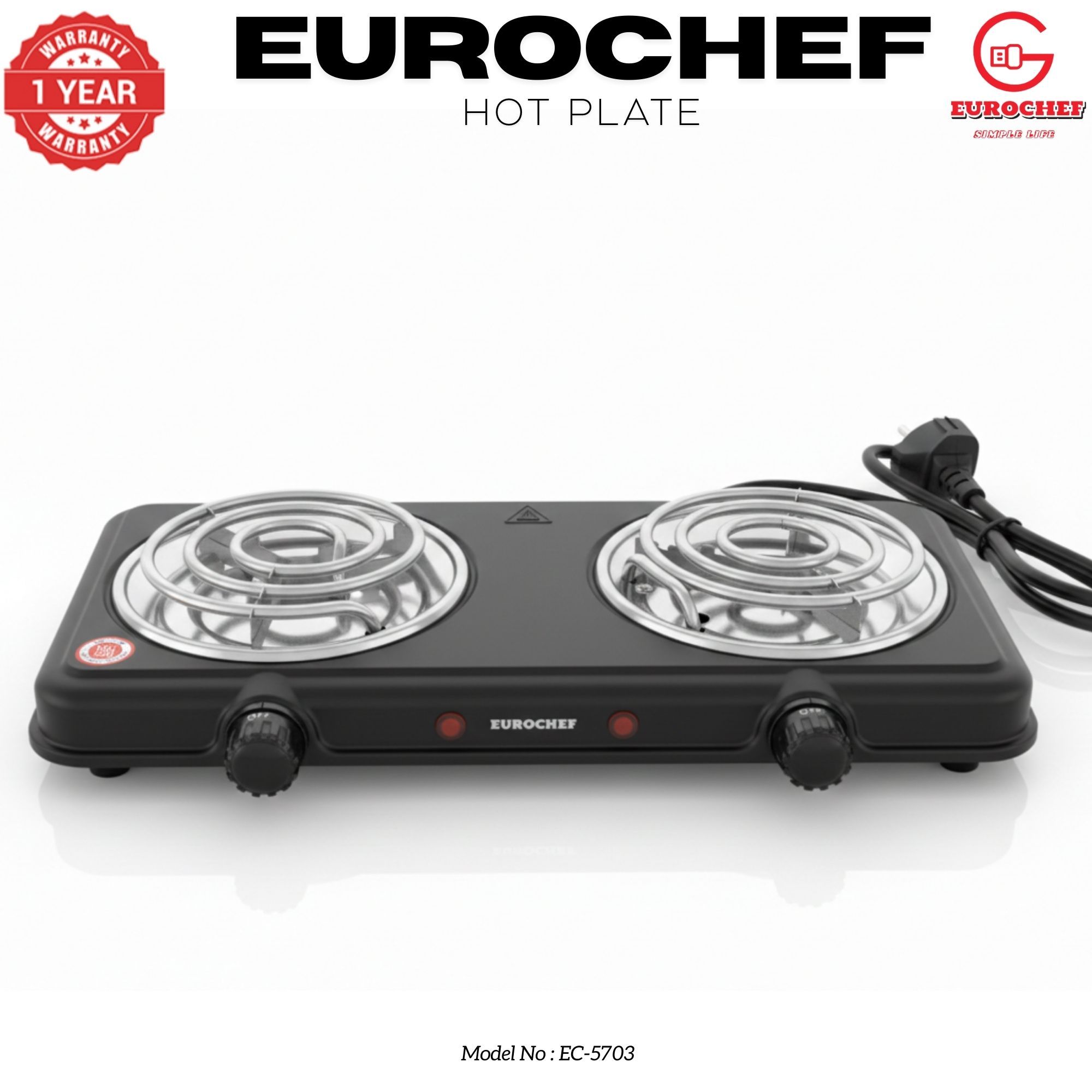 【Limited Offer】EUROCHEF Double Spiral Hot Plate Electric Cooker EC-5703: Compact and Powerful Cooking
