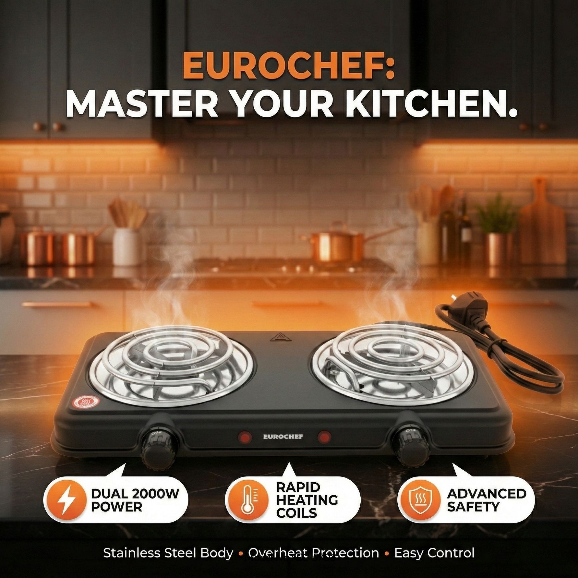 【Limited Offer】EUROCHEF Double Spiral Hot Plate Electric Cooker EC-5703: Compact and Powerful Cooking