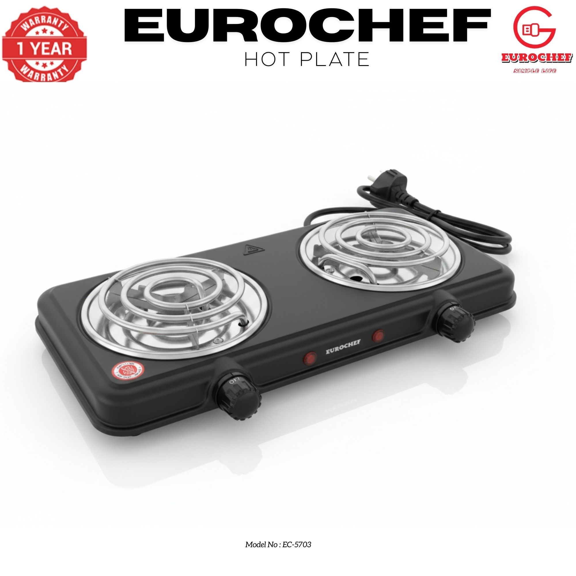 【Limited Offer】EUROCHEF Double Spiral Hot Plate Electric Cooker EC-5703: Compact and Powerful Cooking