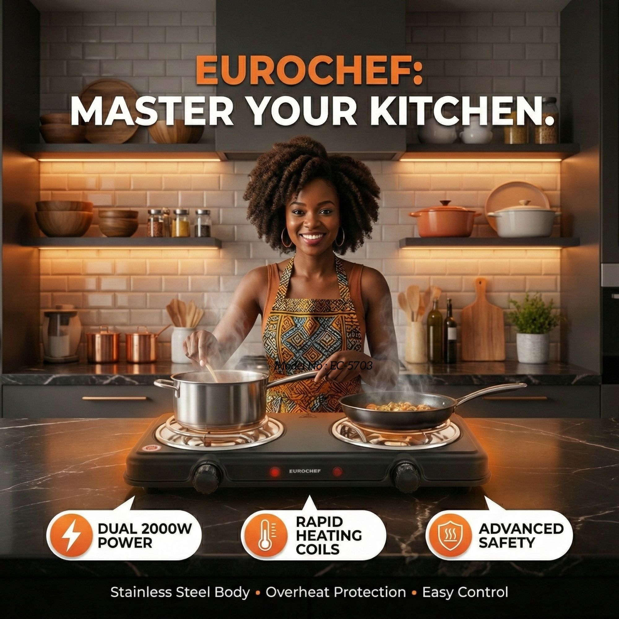 【Limited Offer】EUROCHEF Double Spiral Hot Plate Electric Cooker EC-5703: Compact and Powerful Cooking