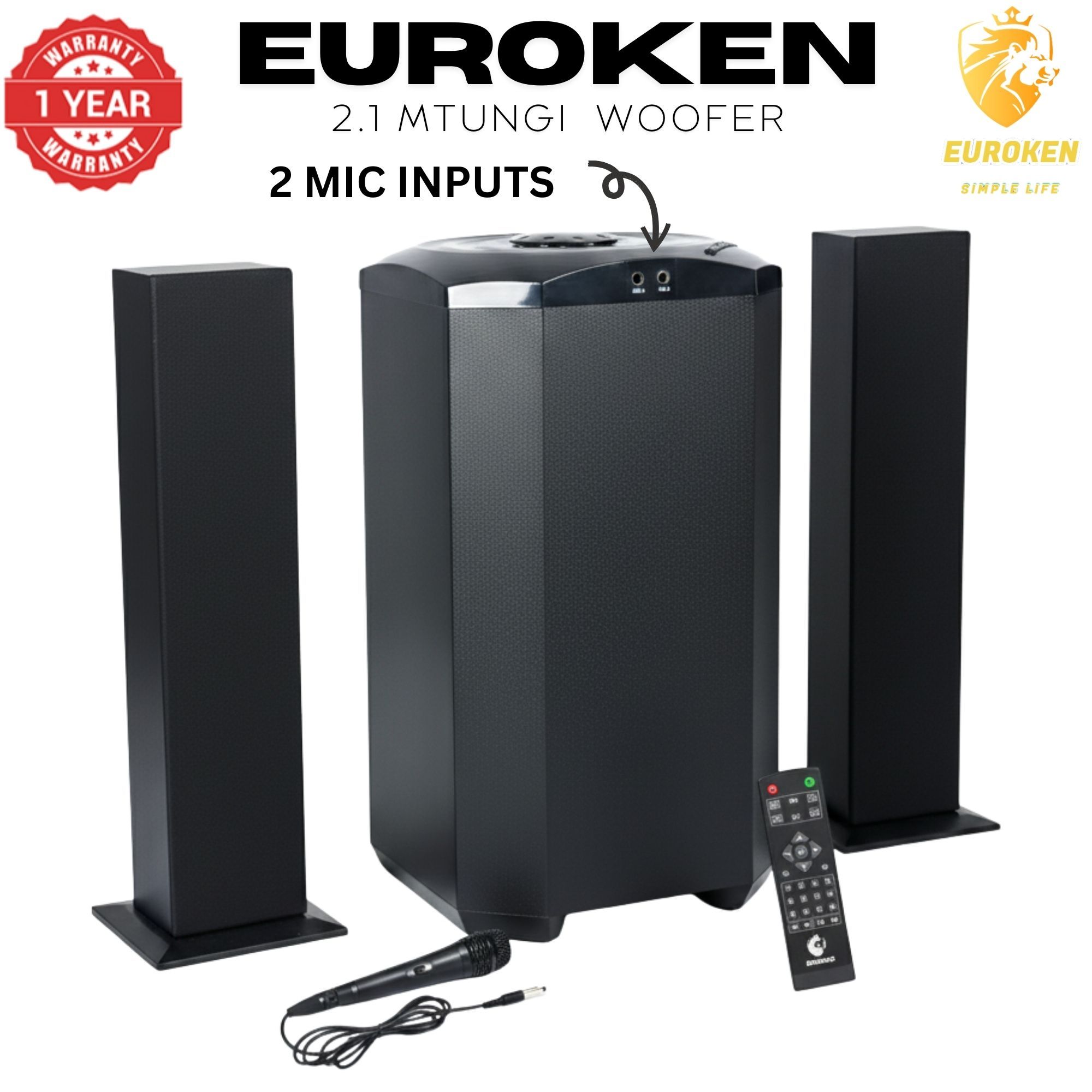 【Exclusive Offer】NEW EUROKEN MTUNGI EK-607 2.1CH With 20,000 PMPO MTUNGI Subwoofer Speaker  Home Theatre Audio System  With Remote Control BLUETOOTH/USB/SD/FM FREE MIC