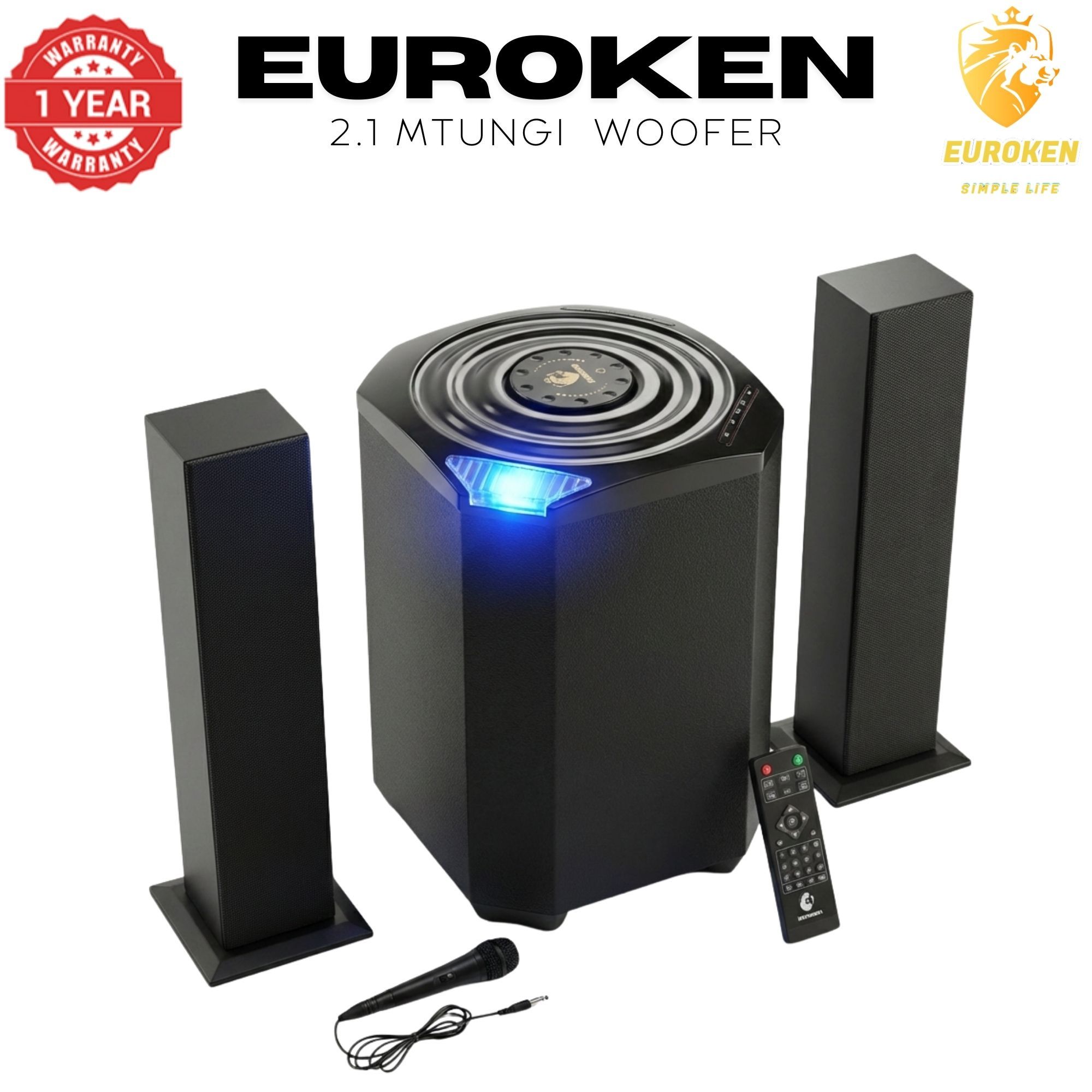 【Exclusive Offer】NEW EUROKEN MTUNGI EK-607 2.1CH With 20,000 PMPO MTUNGI Subwoofer Speaker  Home Theatre Audio System  With Remote Control BLUETOOTH/USB/SD/FM FREE MIC