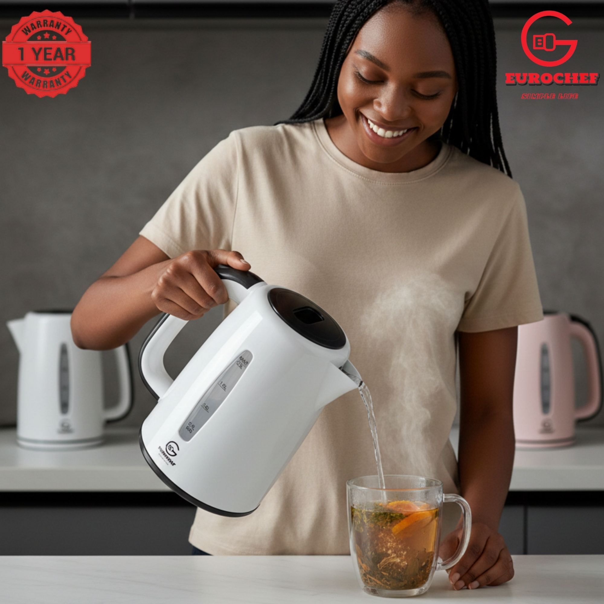 【Limited Offer】 EUROCHEF EC-K06 2.3L Plastic Electric Cordless Kettle Electric Jug for boiling water Kitchen Appliance(1 YR WARRANTY) -PINK BLUE WHITE