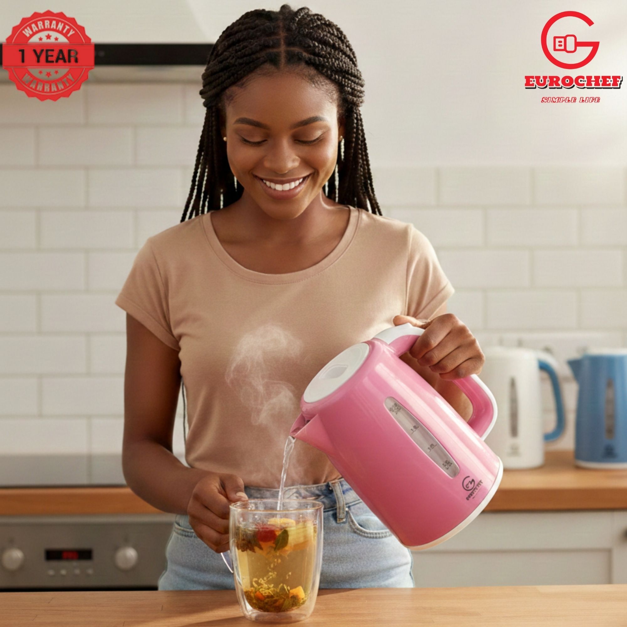 【Limited Offer】 EUROCHEF EC-K06 2.3L Plastic Electric Cordless Kettle Electric Jug for boiling water Kitchen Appliance(1 YR WARRANTY) -PINK BLUE WHITE