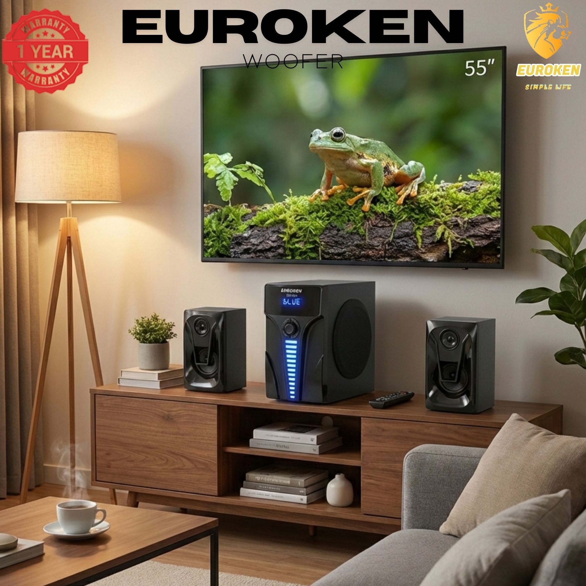【Exclusive Offer】 Euroken EK-522 2.1CH Subwoofer Speaker 1200W PMPO Woofer Home Theatre Audio Speaker System BLUETOOTH/FM/SD/USB With Remote Control