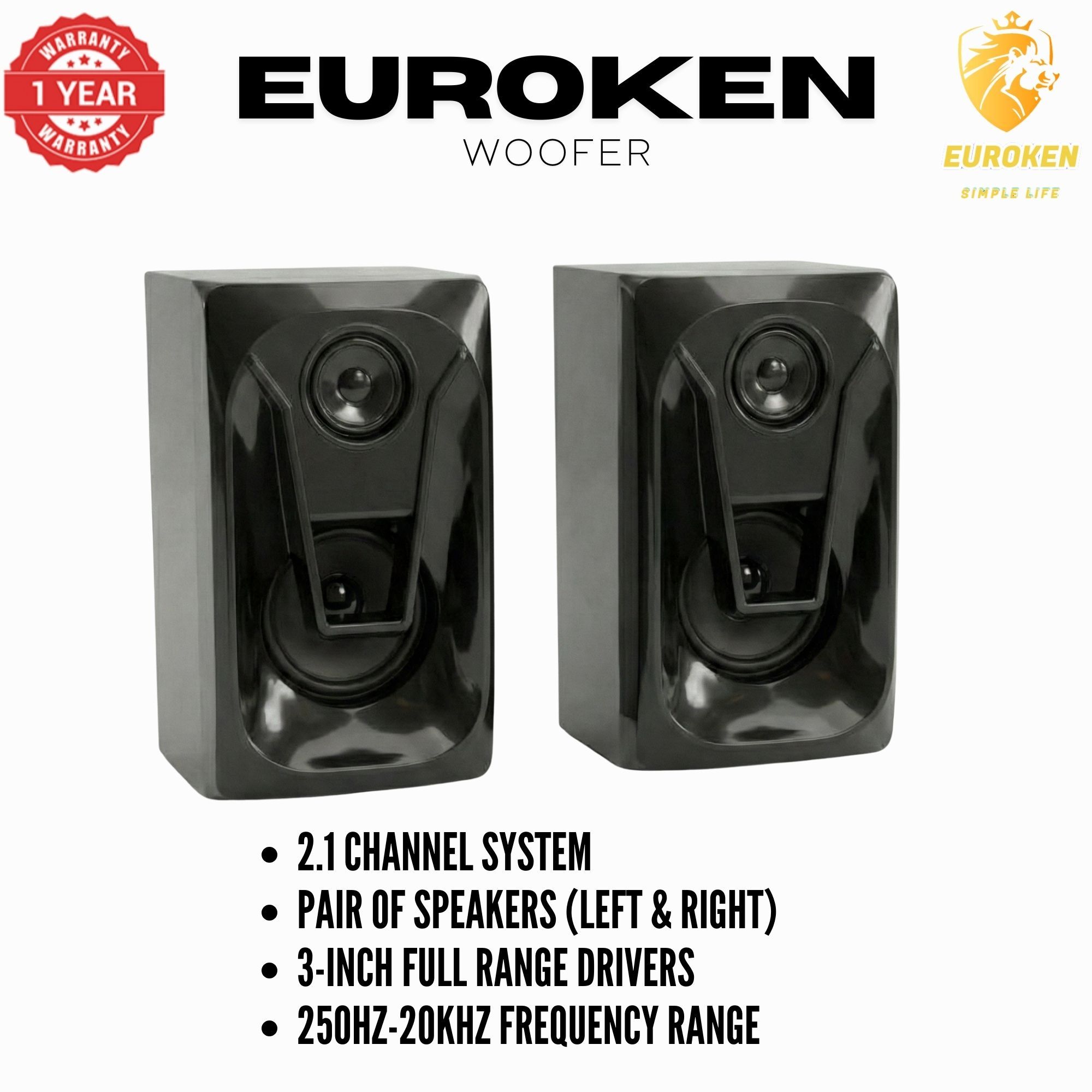 【Exclusive Offer】 Euroken EK-522 2.1CH Subwoofer Speaker 1200W PMPO Woofer Home Theatre Audio Speaker System BLUETOOTH/FM/SD/USB With Remote Control