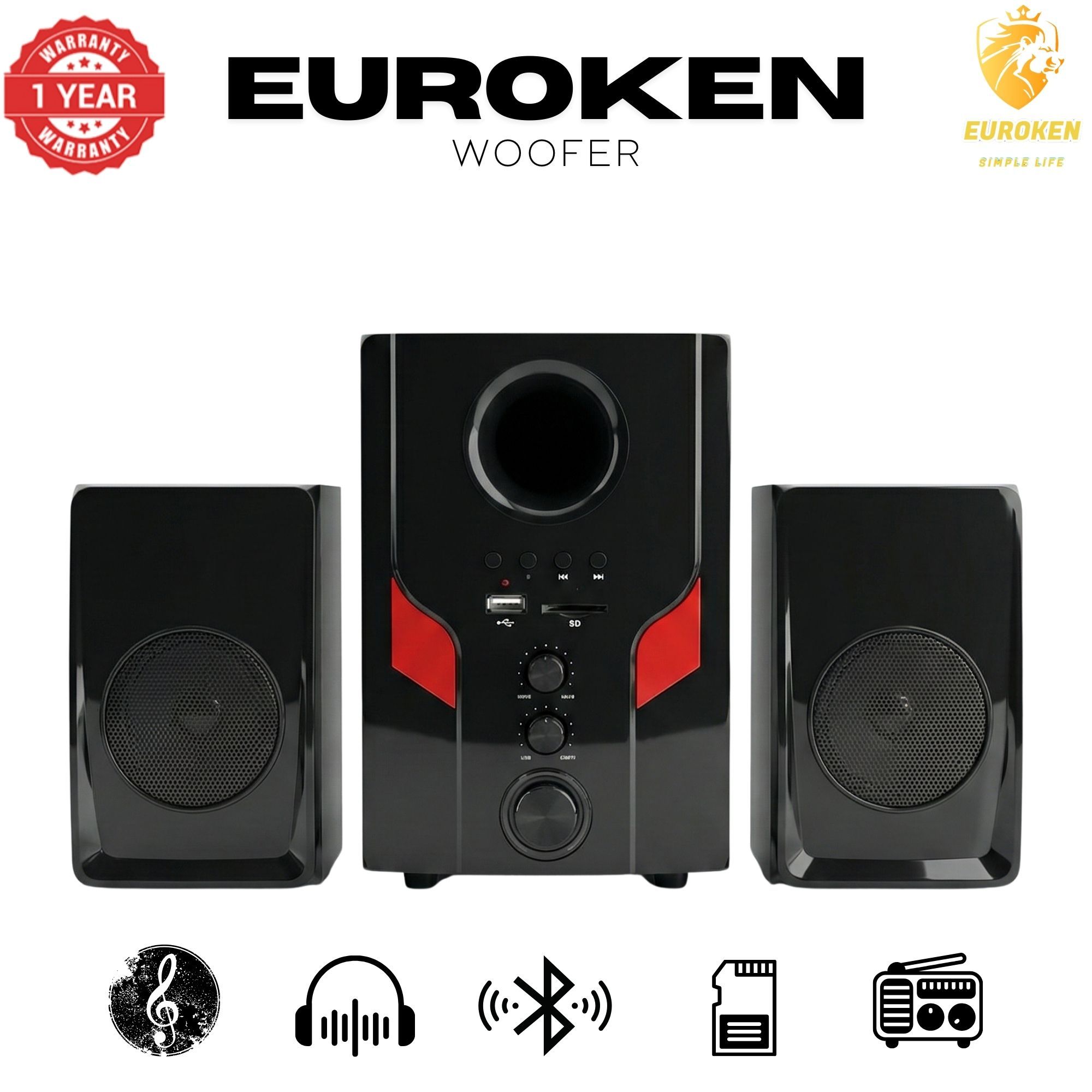 【Exclusive Offer】 Euroken EK-401 2.1CH Subwoofer Speaker 1000W PMPO Woofer Home Theatre Audio Speaker System BLUETOOTH/FM/SD/USB With Remote Control
