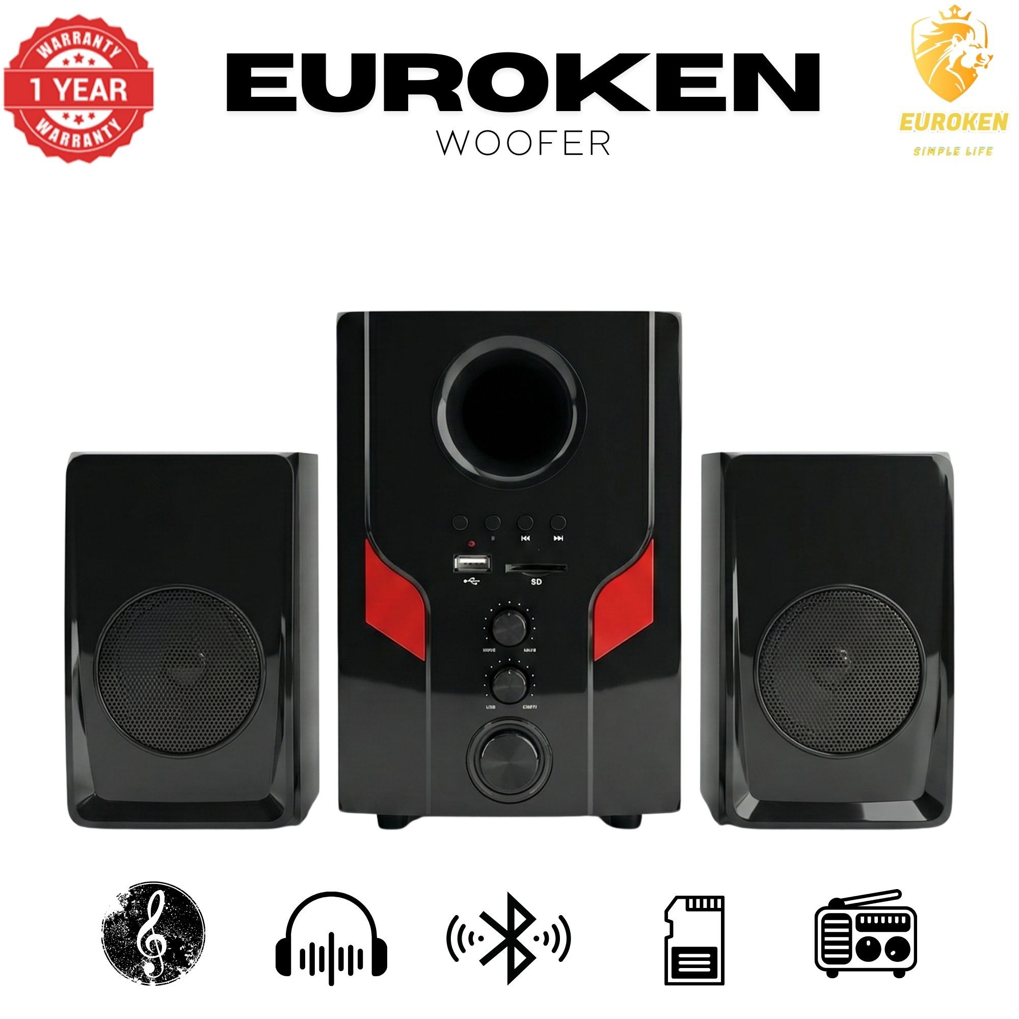 【Exclusive Offer】 Euroken EK-401 2.1CH Subwoofer Speaker 1000W PMPO Woofer Home Theatre Audio Speaker System BLUETOOTH/FM/SD/USB With Remote Control