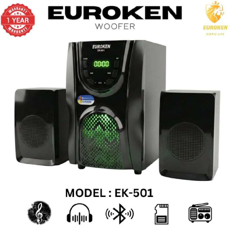 【Exclusive Offer】 Euroken EK-501 2.1CH Subwoofer Speaker 1200W PMPO Woofer Home Theatre Audio Speaker System BLUETOOTH/FM/SD/USB With Remote Control