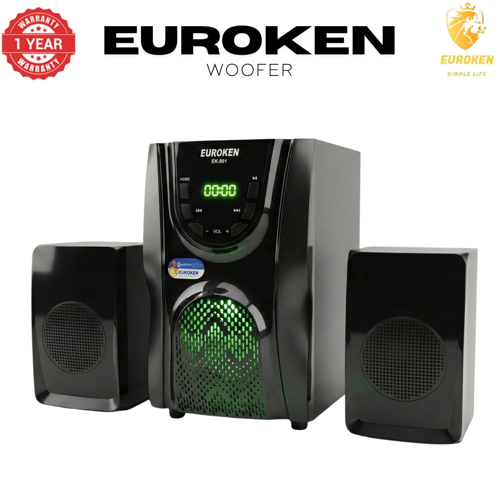 【Exclusive Offer】 Euroken EK-501 2.1CH Subwoofer Speaker 1200W PMPO Woofer Home Theatre Audio Speaker System BLUETOOTH/FM/SD/USB With Remote Control