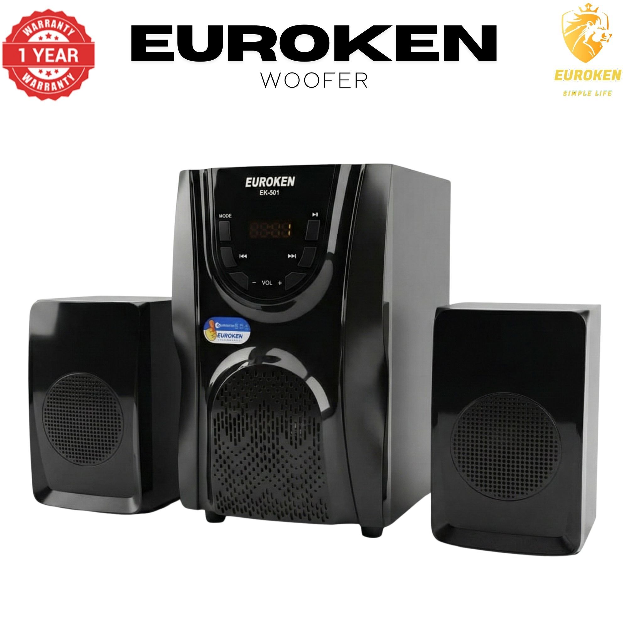 【Exclusive Offer】 Euroken EK-501 2.1CH Subwoofer Speaker 1200W PMPO Woofer Home Theatre Audio Speaker System BLUETOOTH/FM/SD/USB With Remote Control